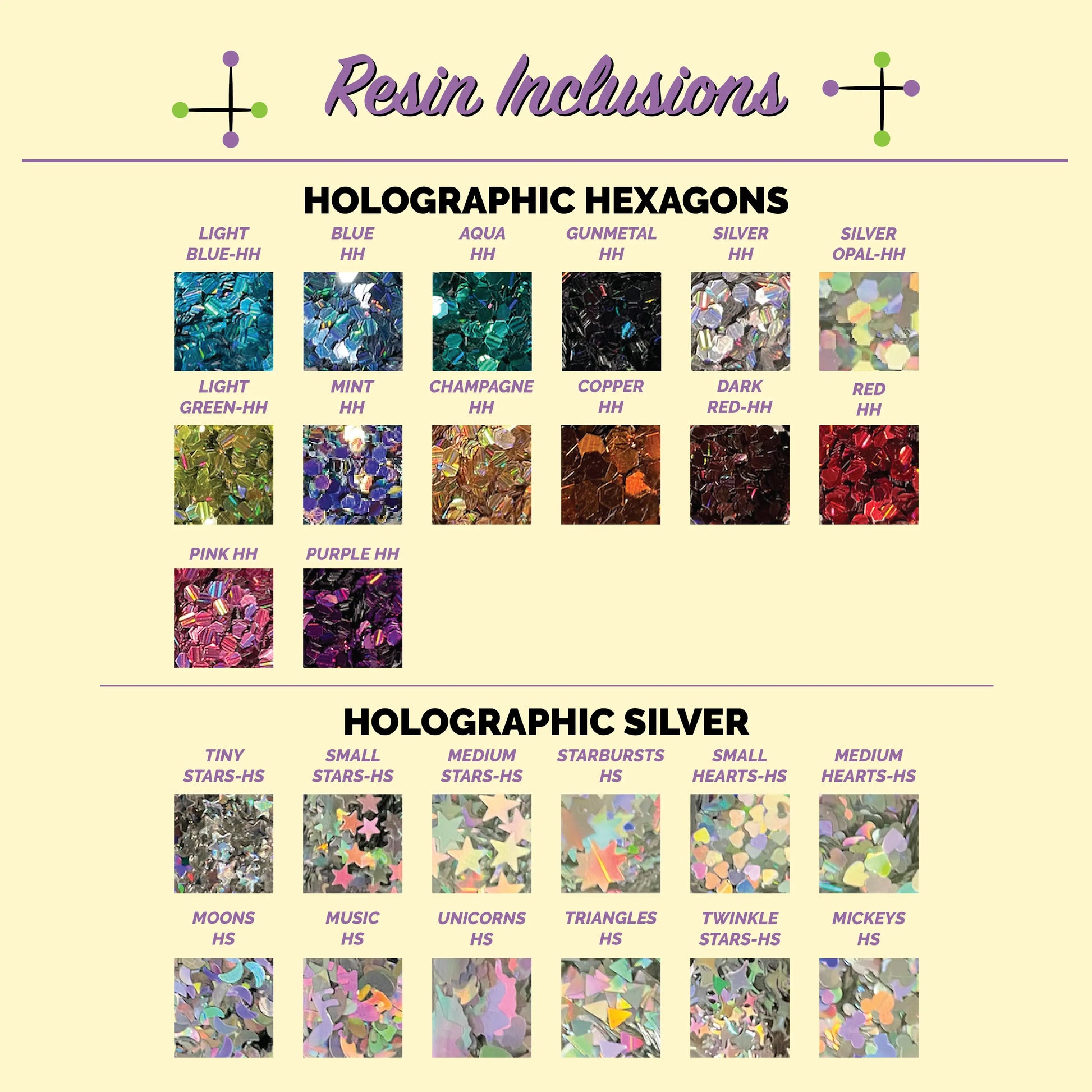 VVD Resin Inclusions hexagons and holographic