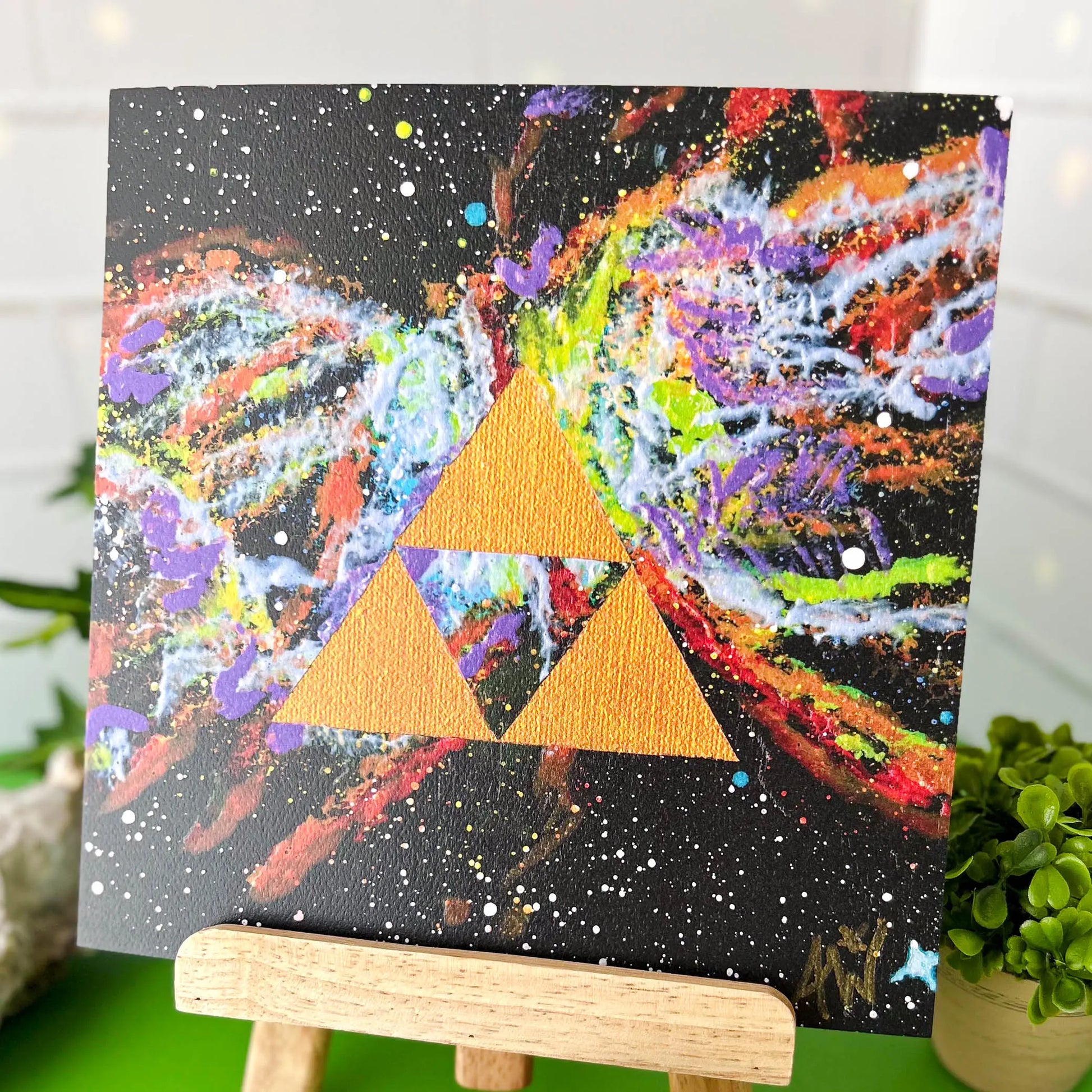 Triforce Butterfly Nebula - 8x8 Art Print on an easel