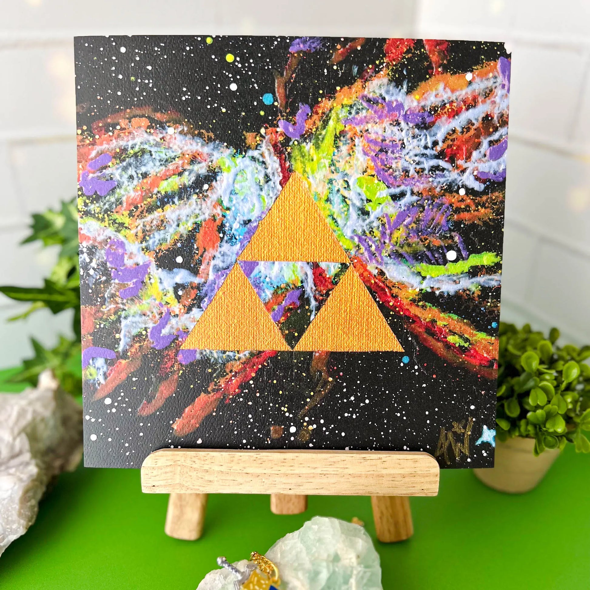 Triforce Butterfly Nebula - 8x8 Art Print on an easel