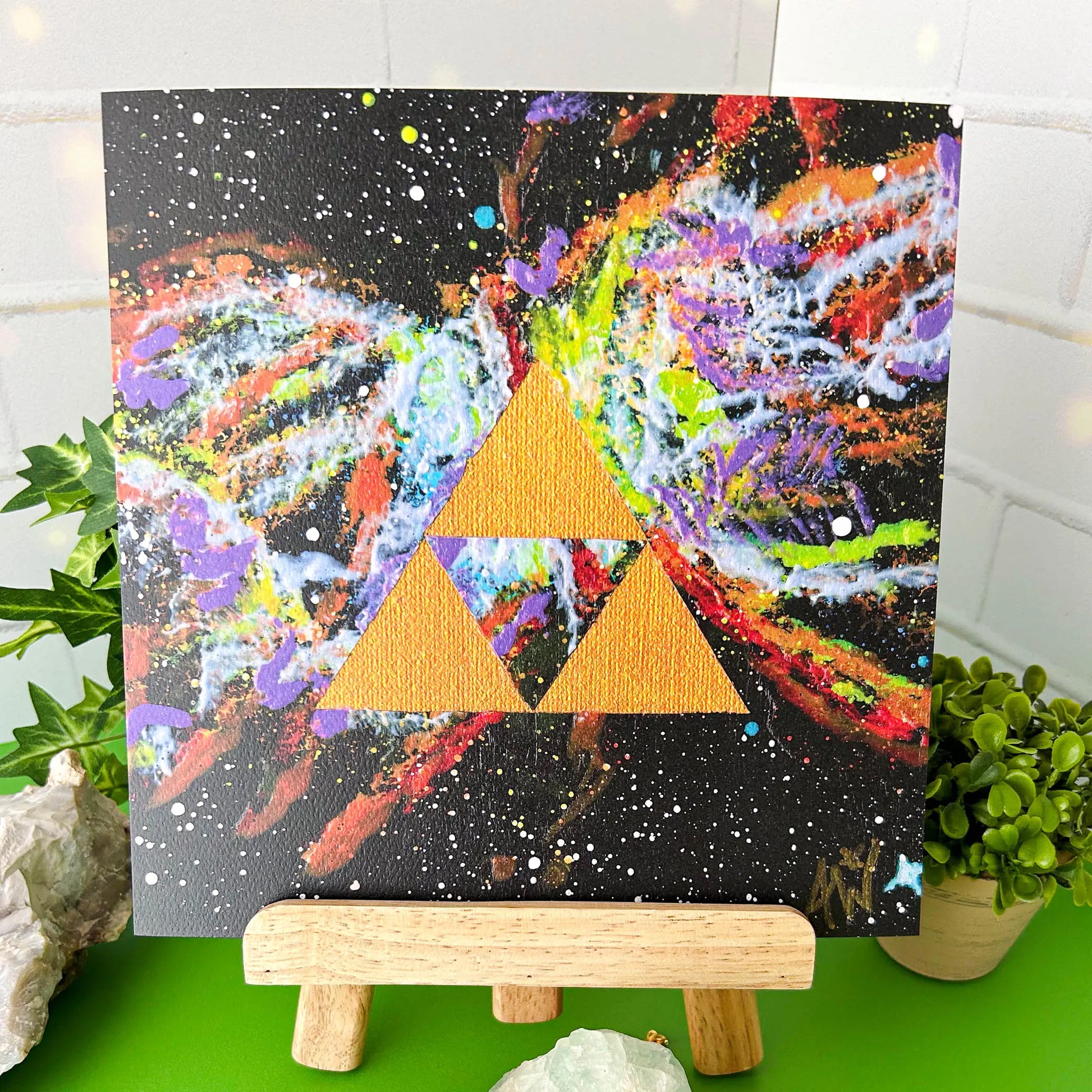 Triforce Butterfly Nebula - 8x8 Art Print on an easel