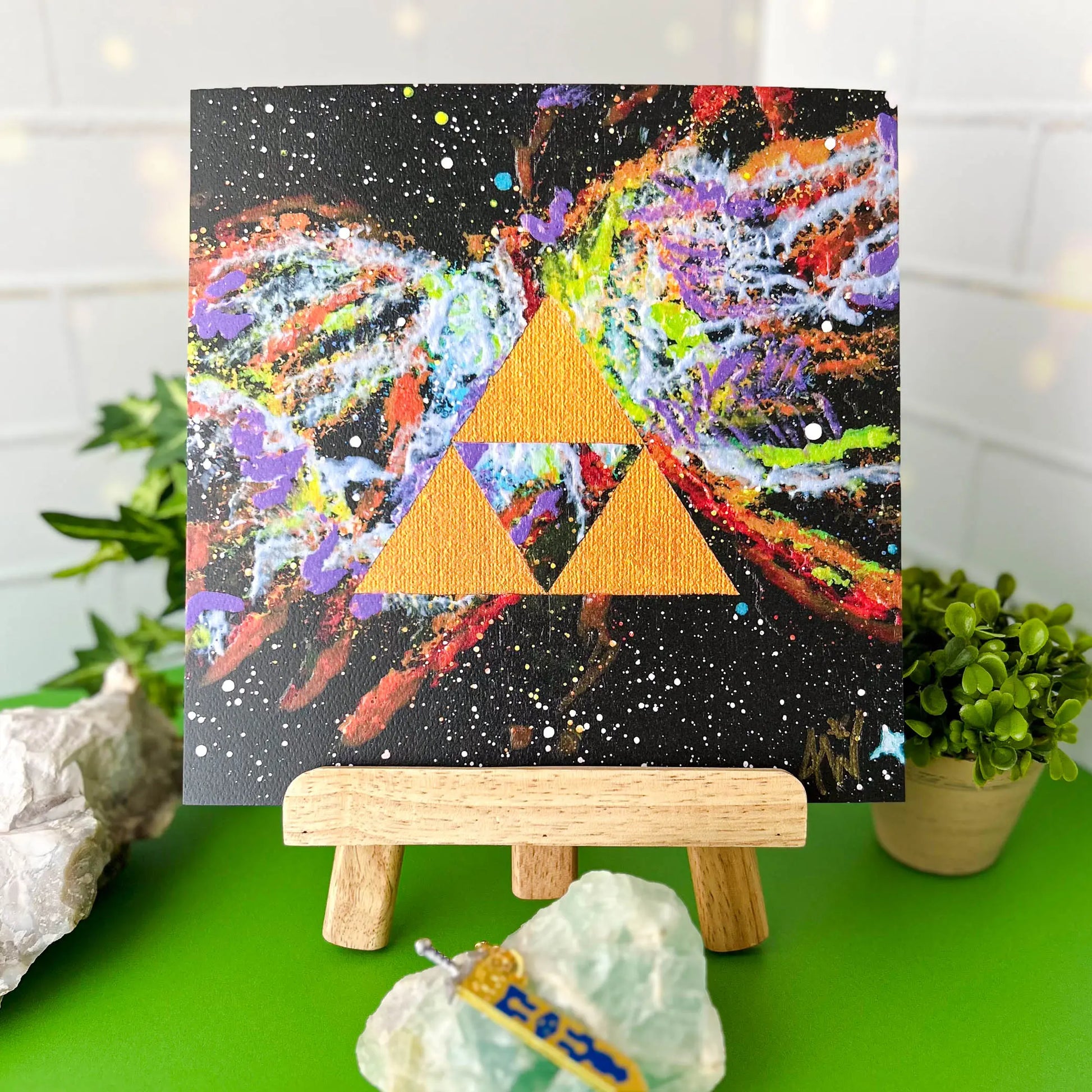 Triforce Butterfly Nebula - 8x8 Art Print on an easel