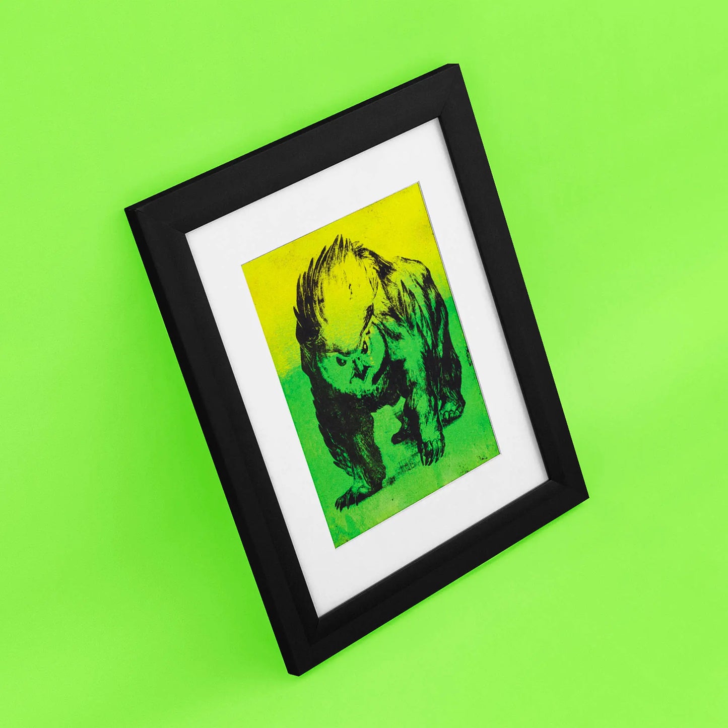 Glowing Feathered Fury 5x7 Art Card framed at an angle