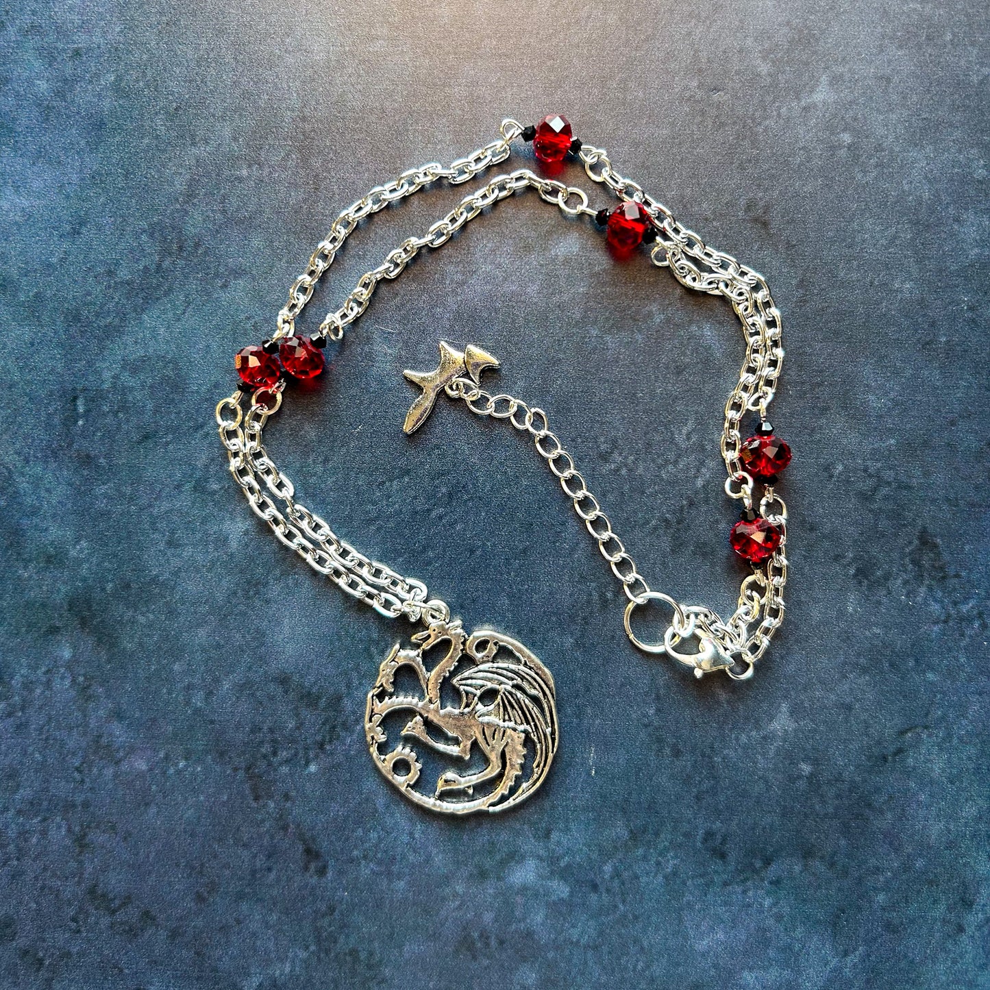House Targaryen Dragon Bead Necklace Red Rondelle and Black Bicone Beads