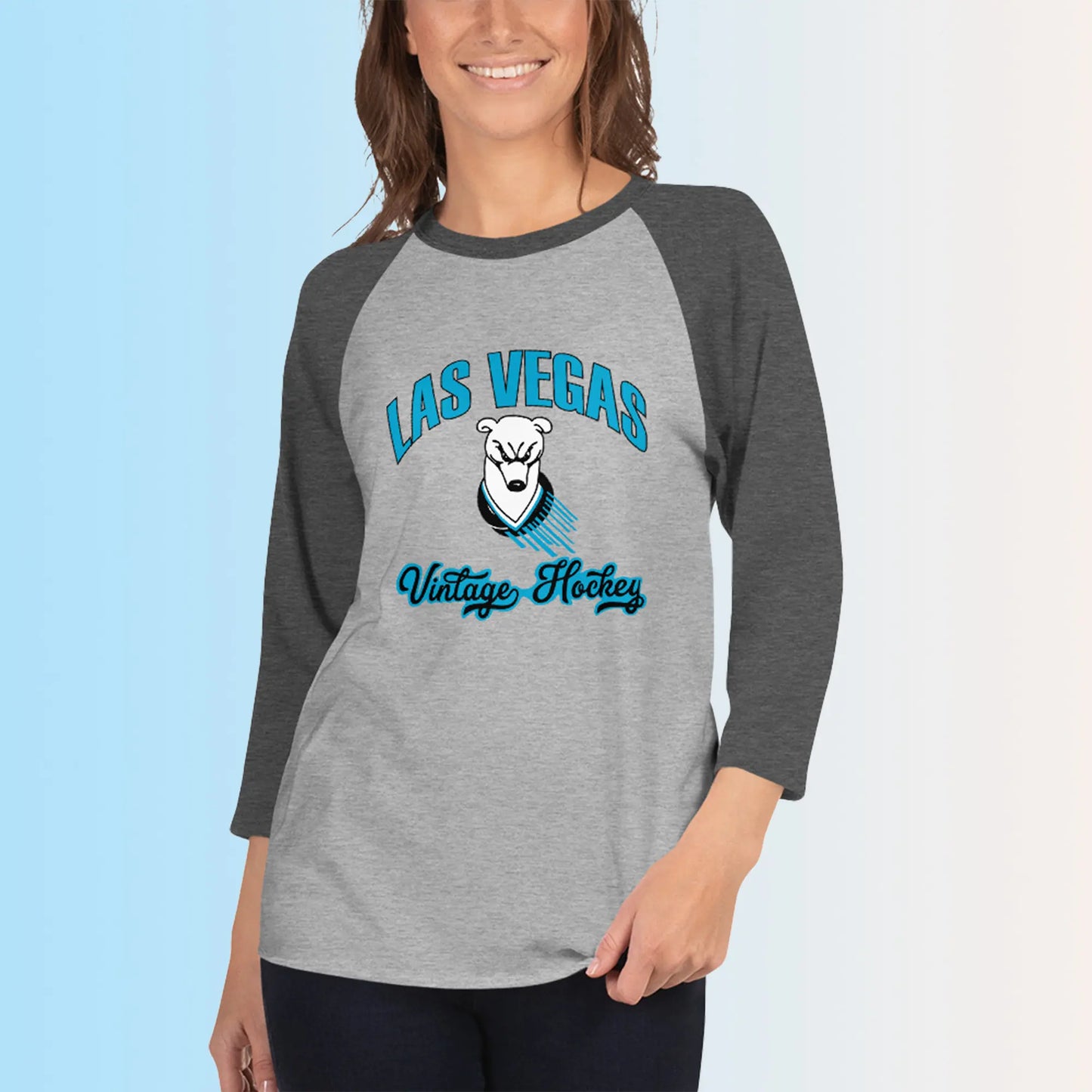 Las Vegas Las Vegas Vintage Hockey 3/4 Sleeve Raglan Shirt - Heather Gray/Charcoal