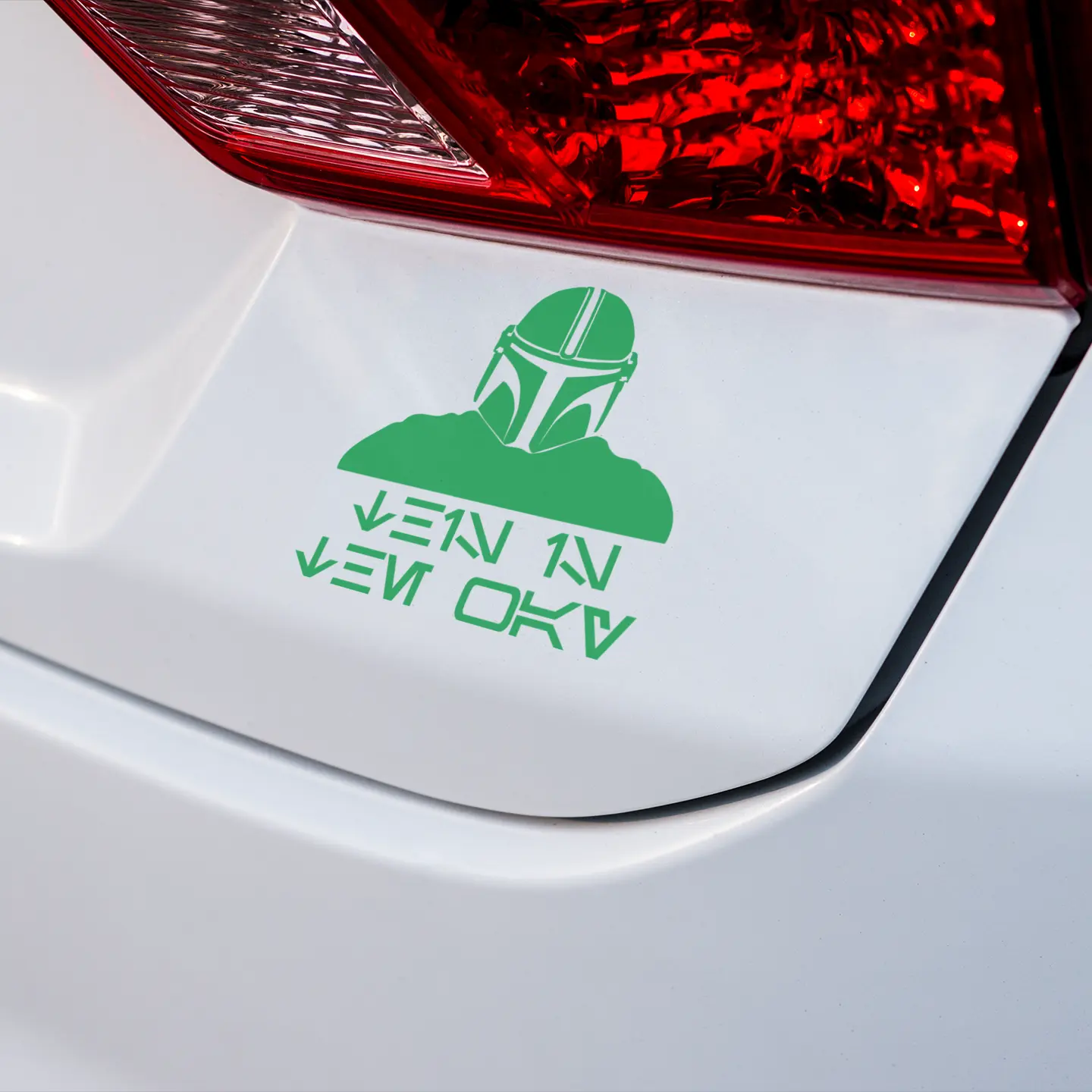 This is the Way Aurebesh Geek Vinyl Decal on a car