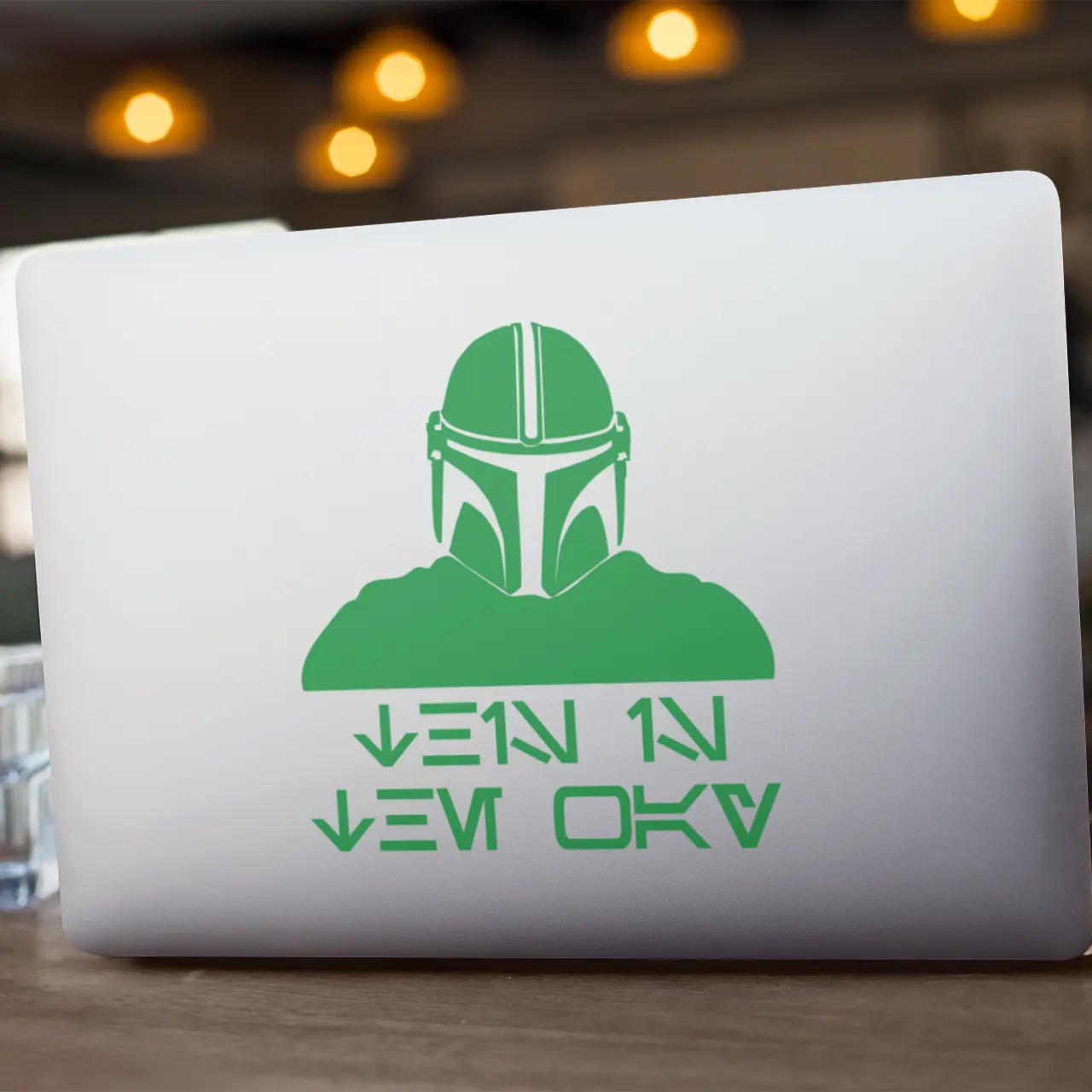 This is the Way Aurebesh Geek Vinyl Decal on a laptop