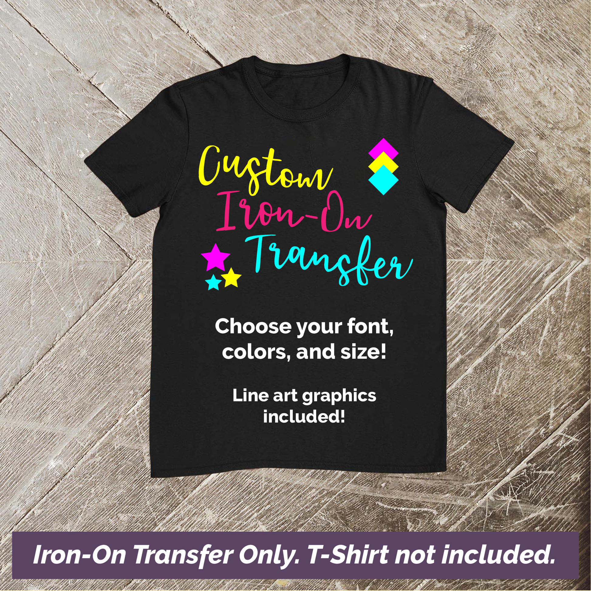 Custom Iron-On Heat Transfer Vinyl on Black shirt