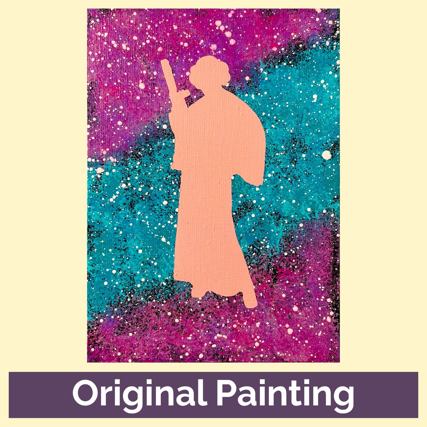 Peachy Princess Leia Purple and Teal Nebula 5x7 Geek Galaxy Painting