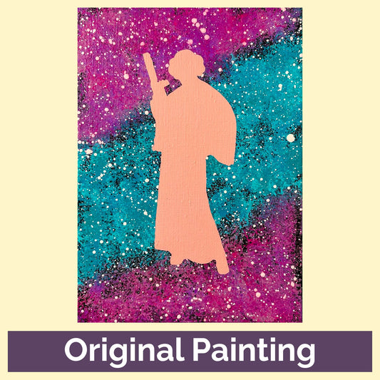 Peachy Princess Leia Purple and Teal Nebula 5x7 Geek Galaxy Painting