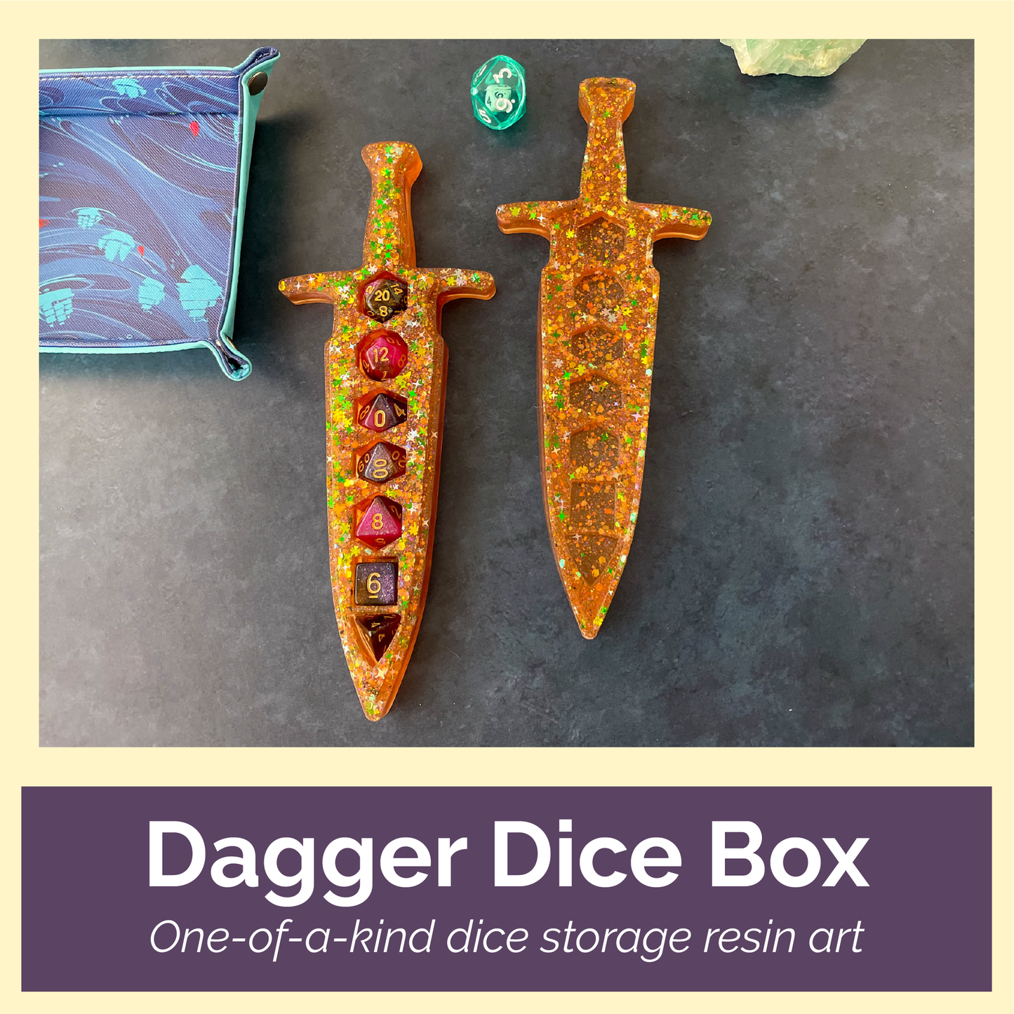 Lucky Green and Gold Dagger Dice Box