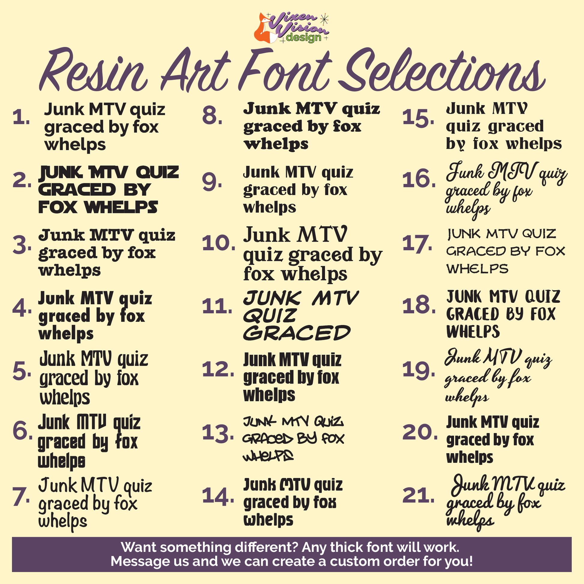 Resin Art Font Selections