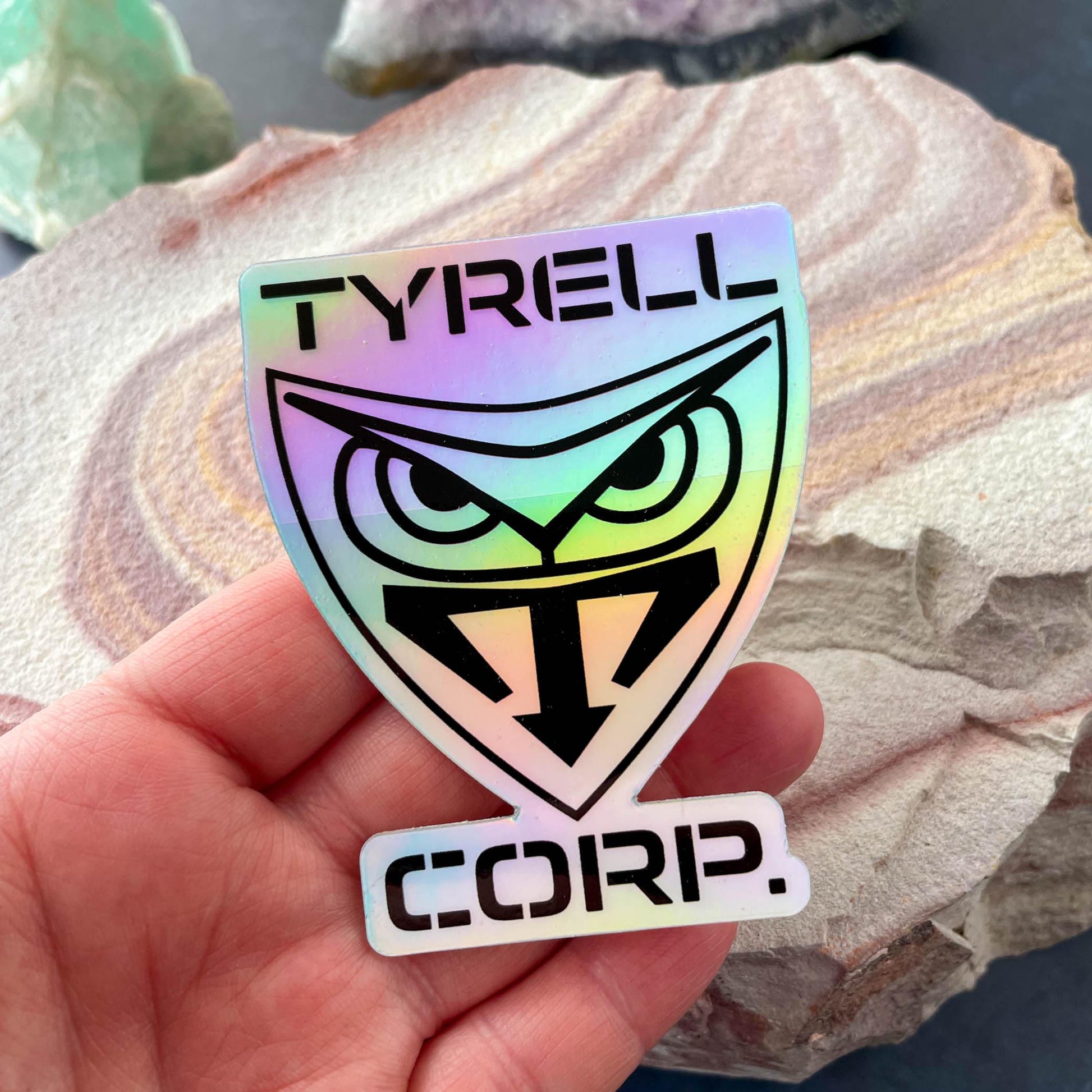 Tyrell Corp Holographic 3" Sticker in hand