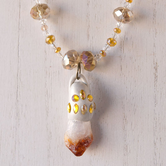 Natural Citrine and Clay Pendant Bead Necklace