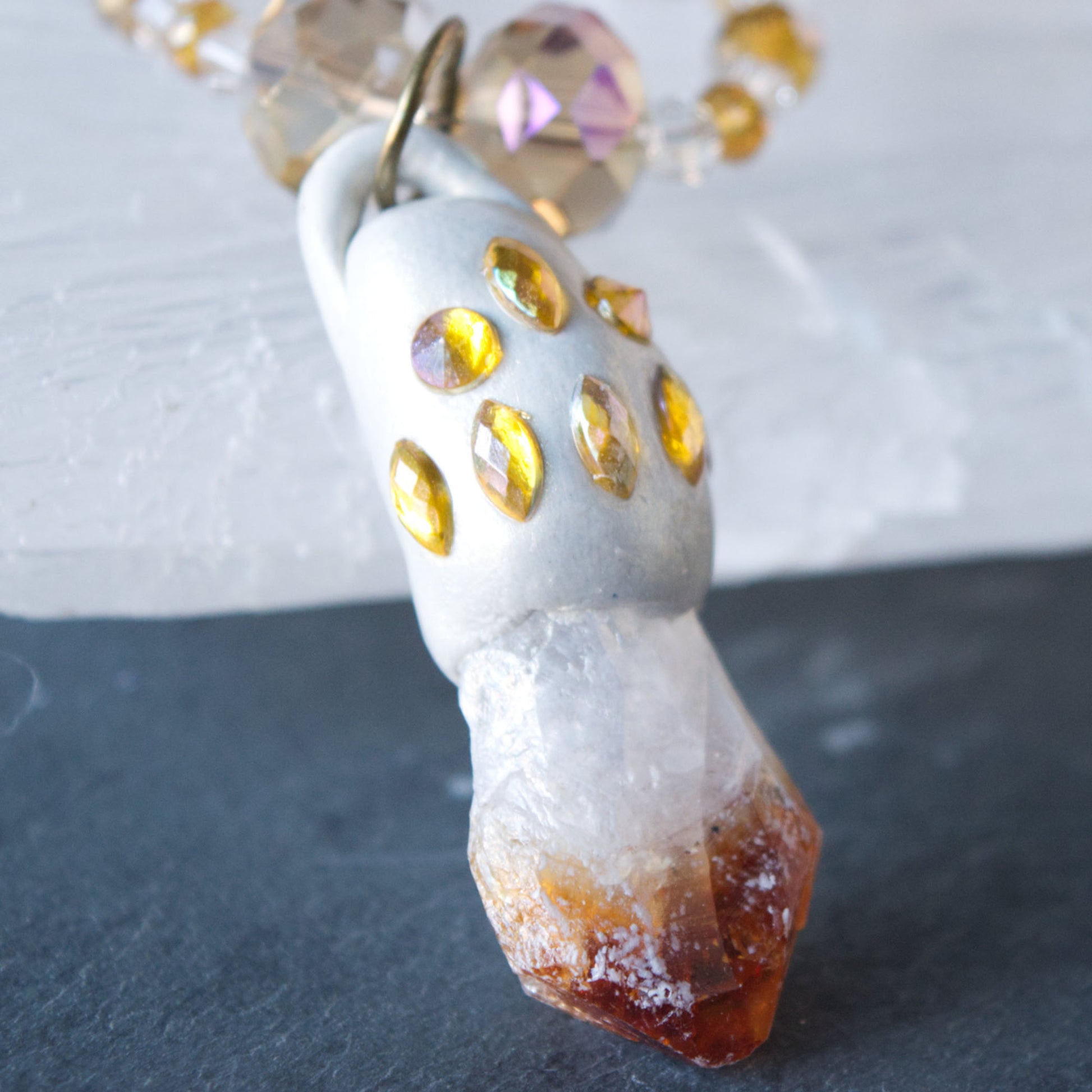 Natural Citrine and Clay Pendant Bead Necklace