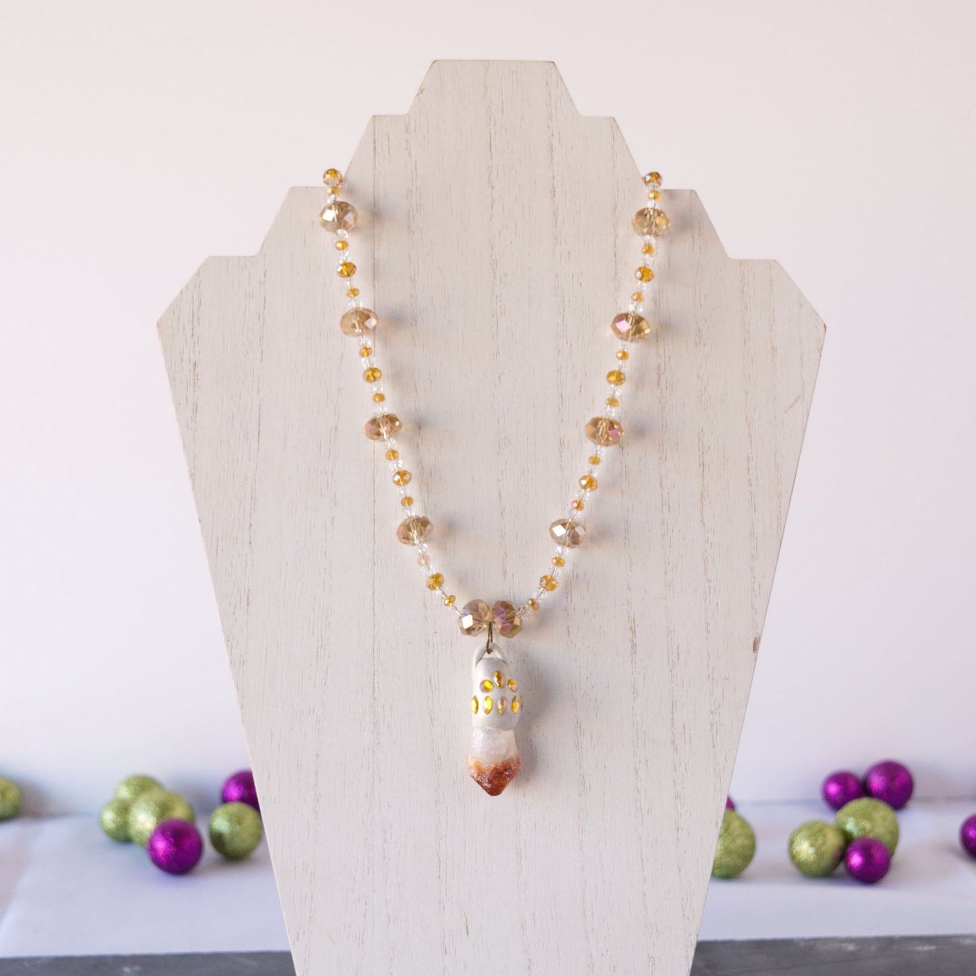 Natural Citrine and Clay Pendant Bead Necklace