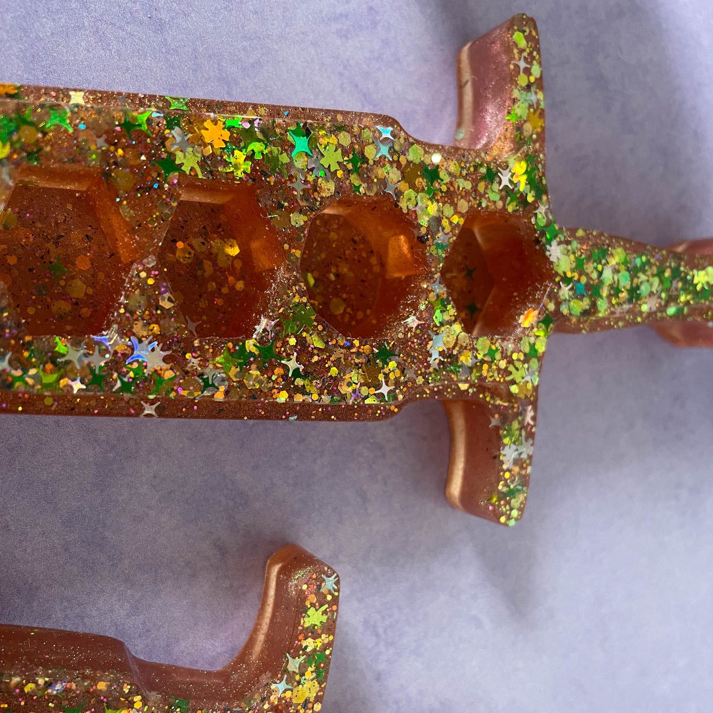 Lucky Green and Gold Dagger Dice Box close up