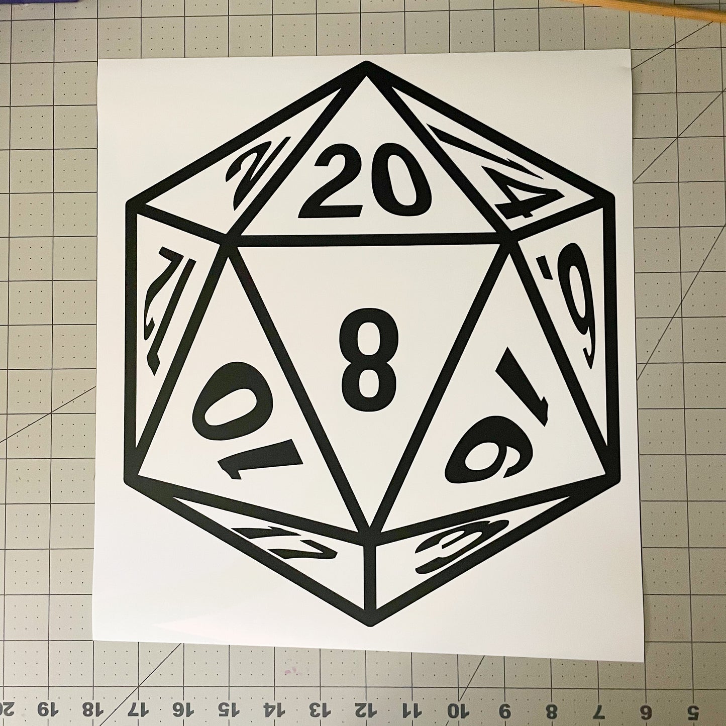 11" D20 Role-Playing Die Geek Vinyl Decal in black