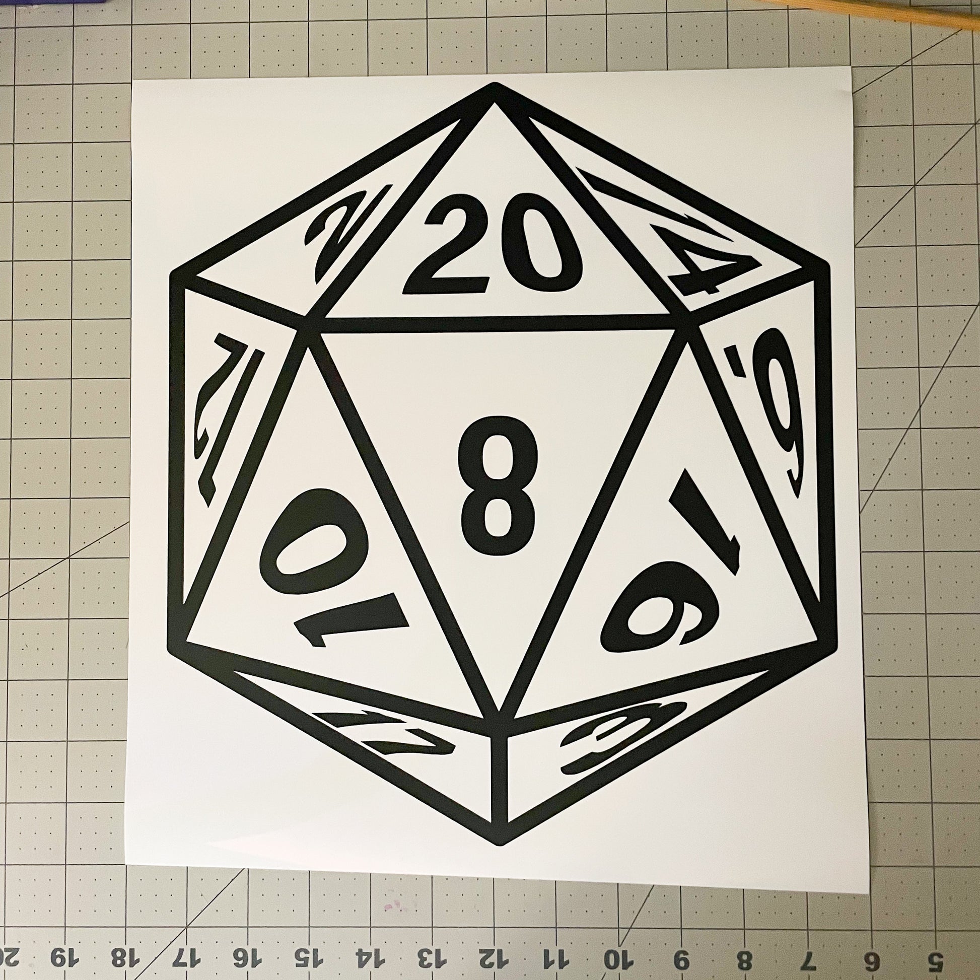 11" D20 Role-Playing Die Geek Vinyl Decal in black