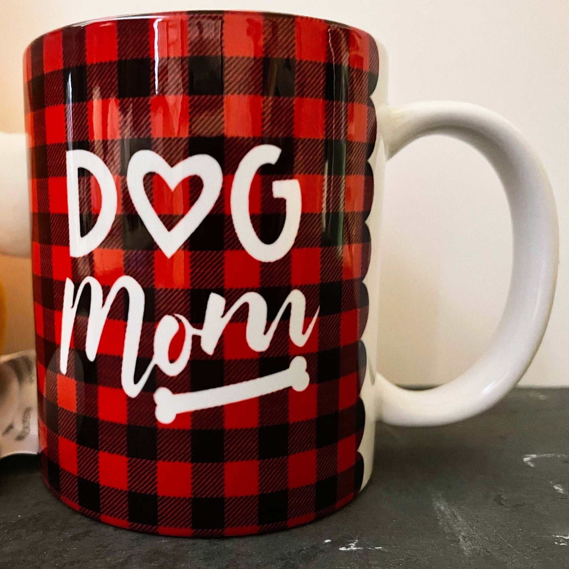 Custom Dog Mom Mug close up Buffalo Check