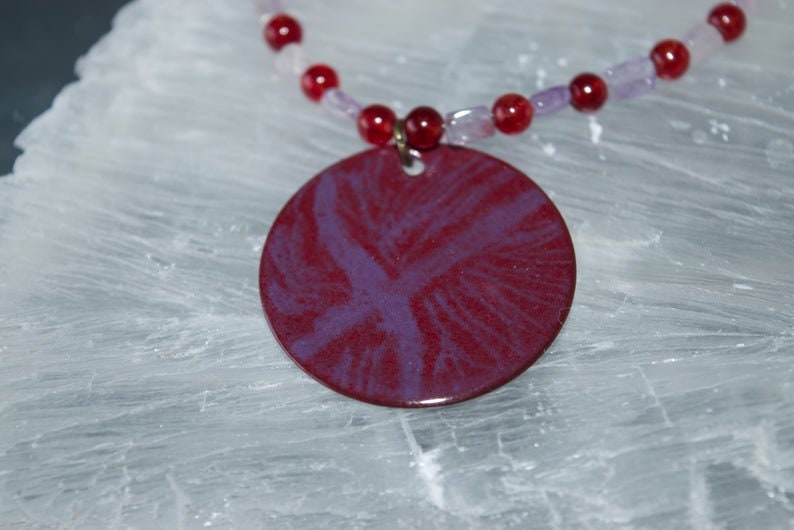 Amethyst and Enamel Pendant Bead Necklace