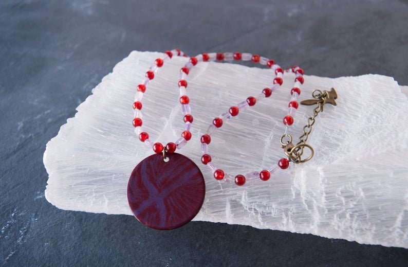 Amethyst and Enamel Pendant Bead Necklace