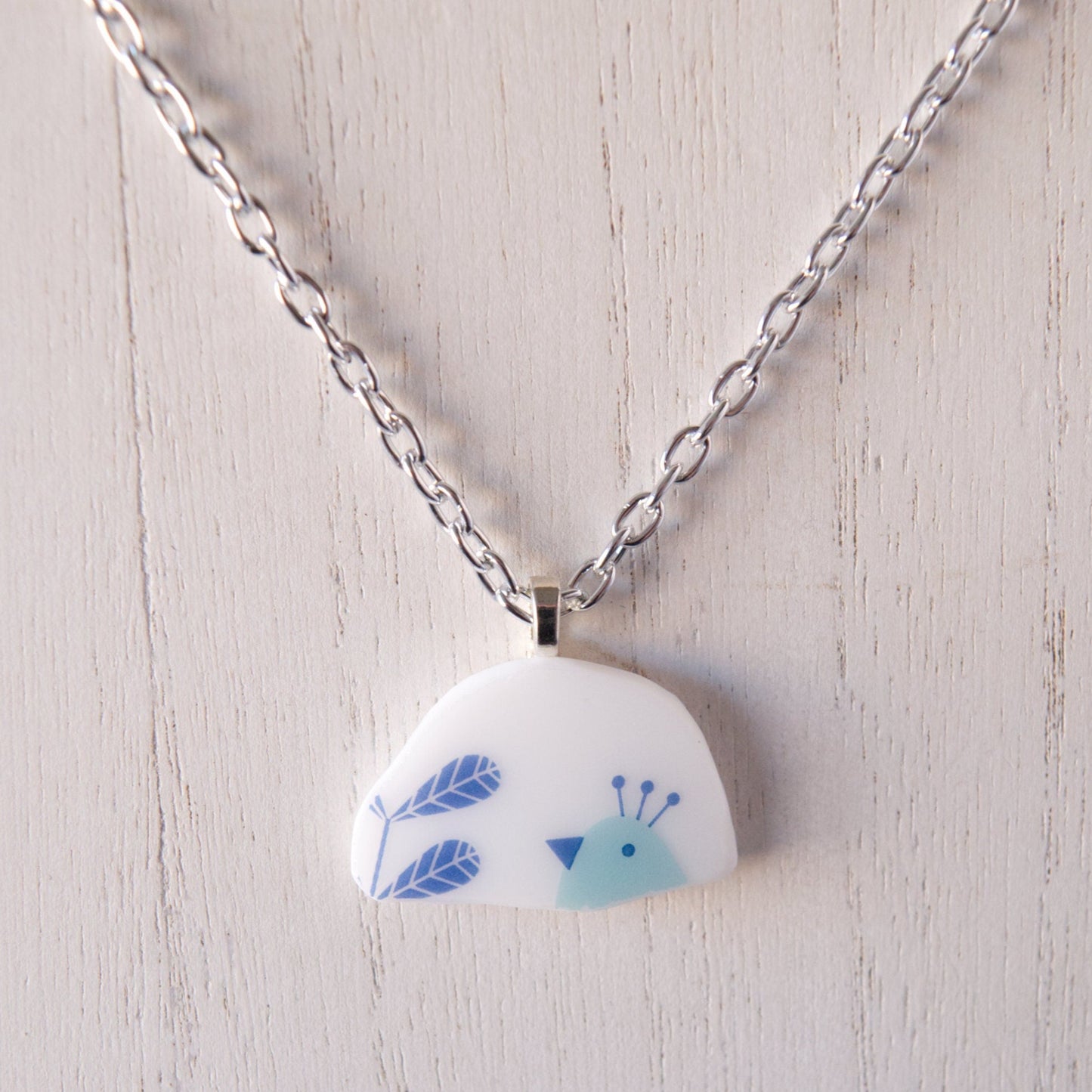 Wheat and Bird Repurposed Glass Pendant Necklace