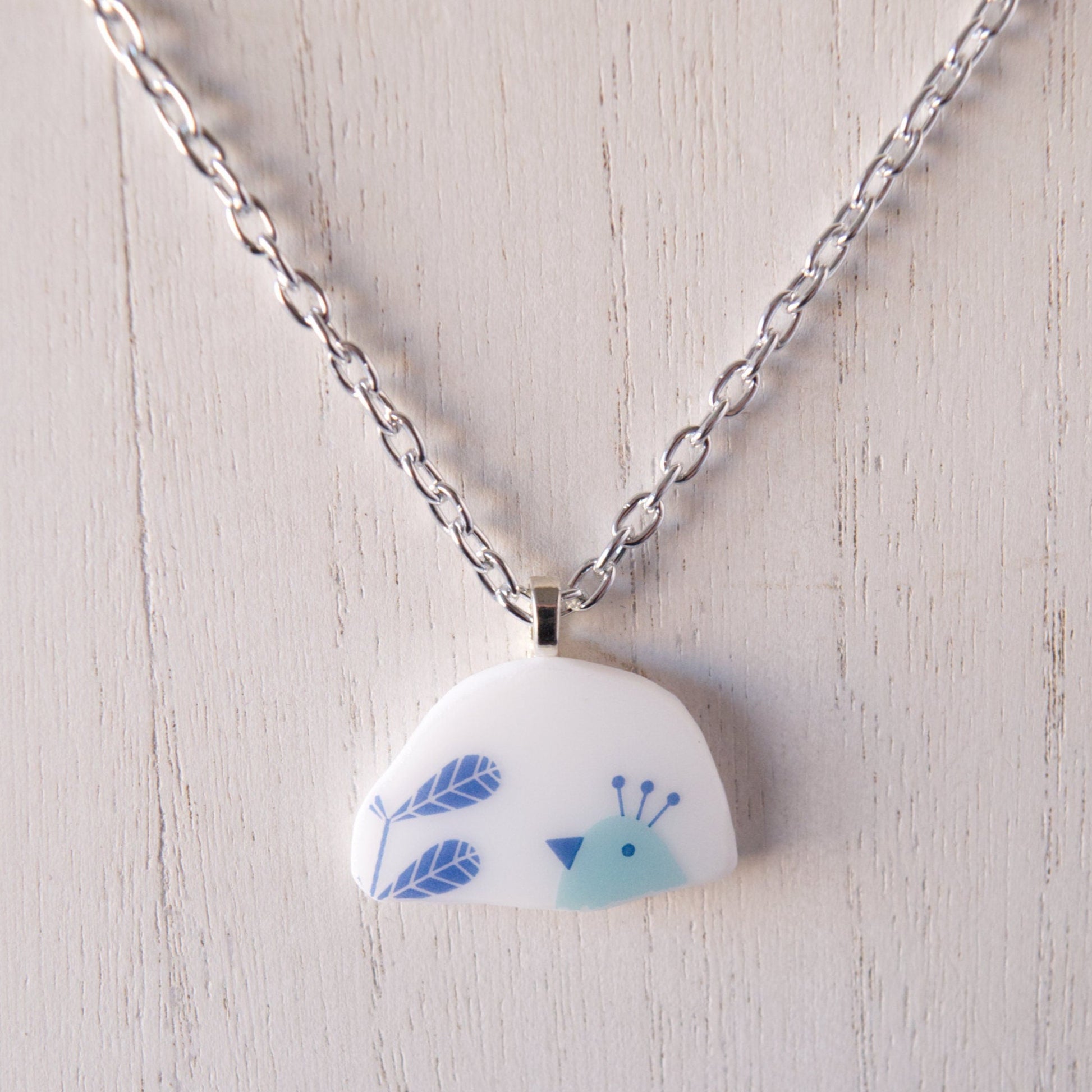 Wheat and Bird Repurposed Glass Pendant Necklace