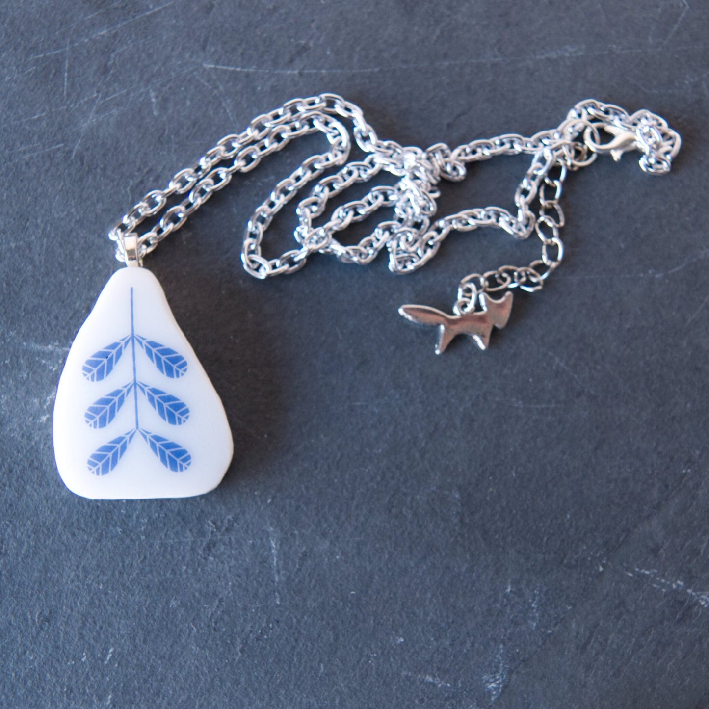 Blue Wheat Mid-Century Style Repurposed Glass Pendant Necklace