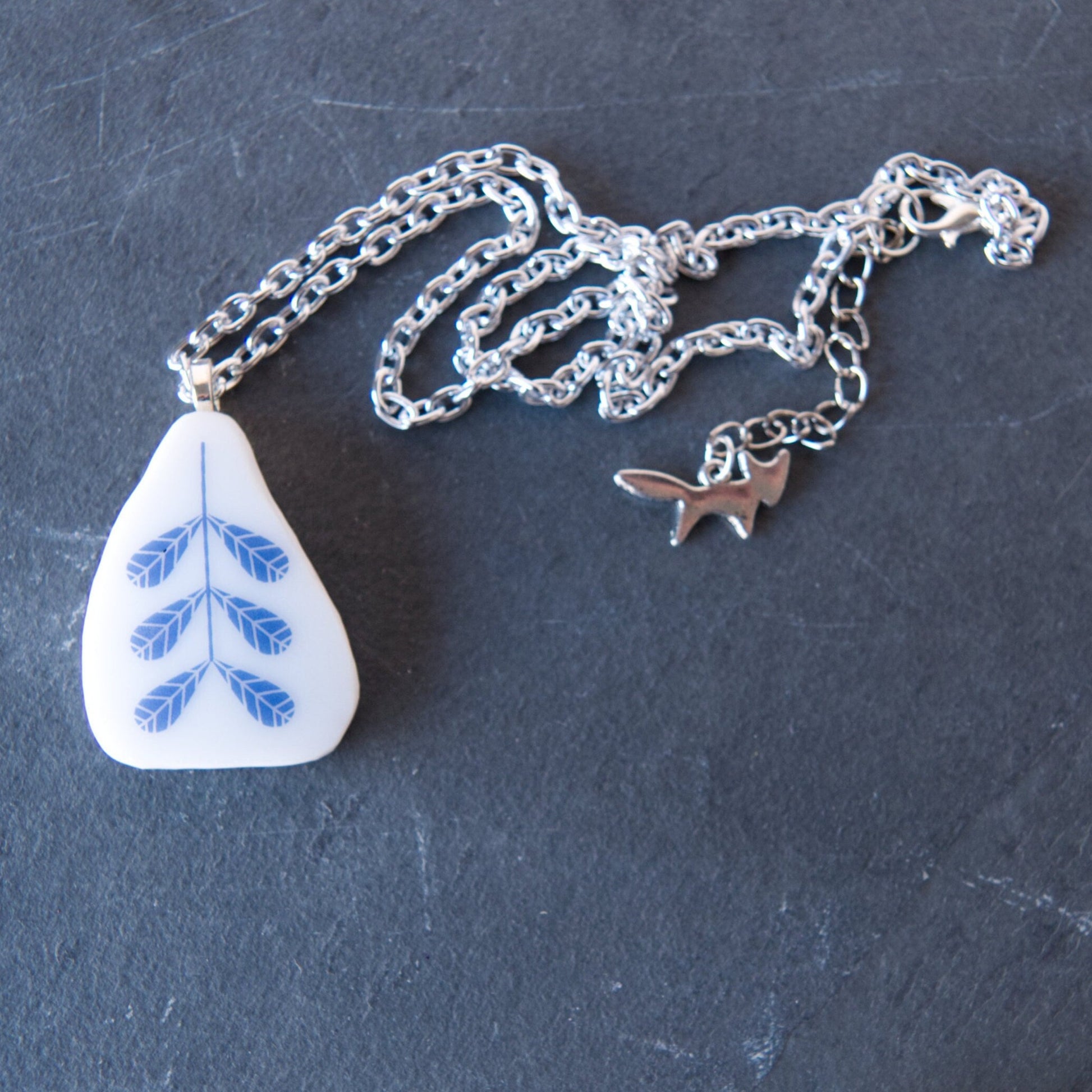 Blue Wheat Mid-Century Style Repurposed Glass Pendant Necklace