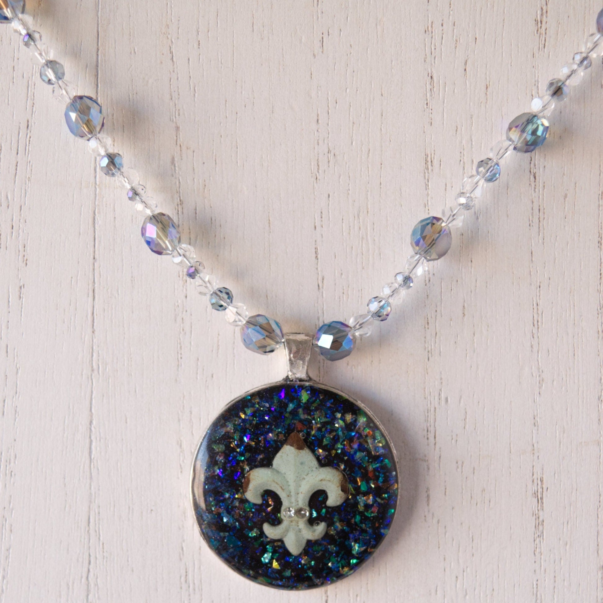 Fleur De Lis Clay Pendant Bead Necklace