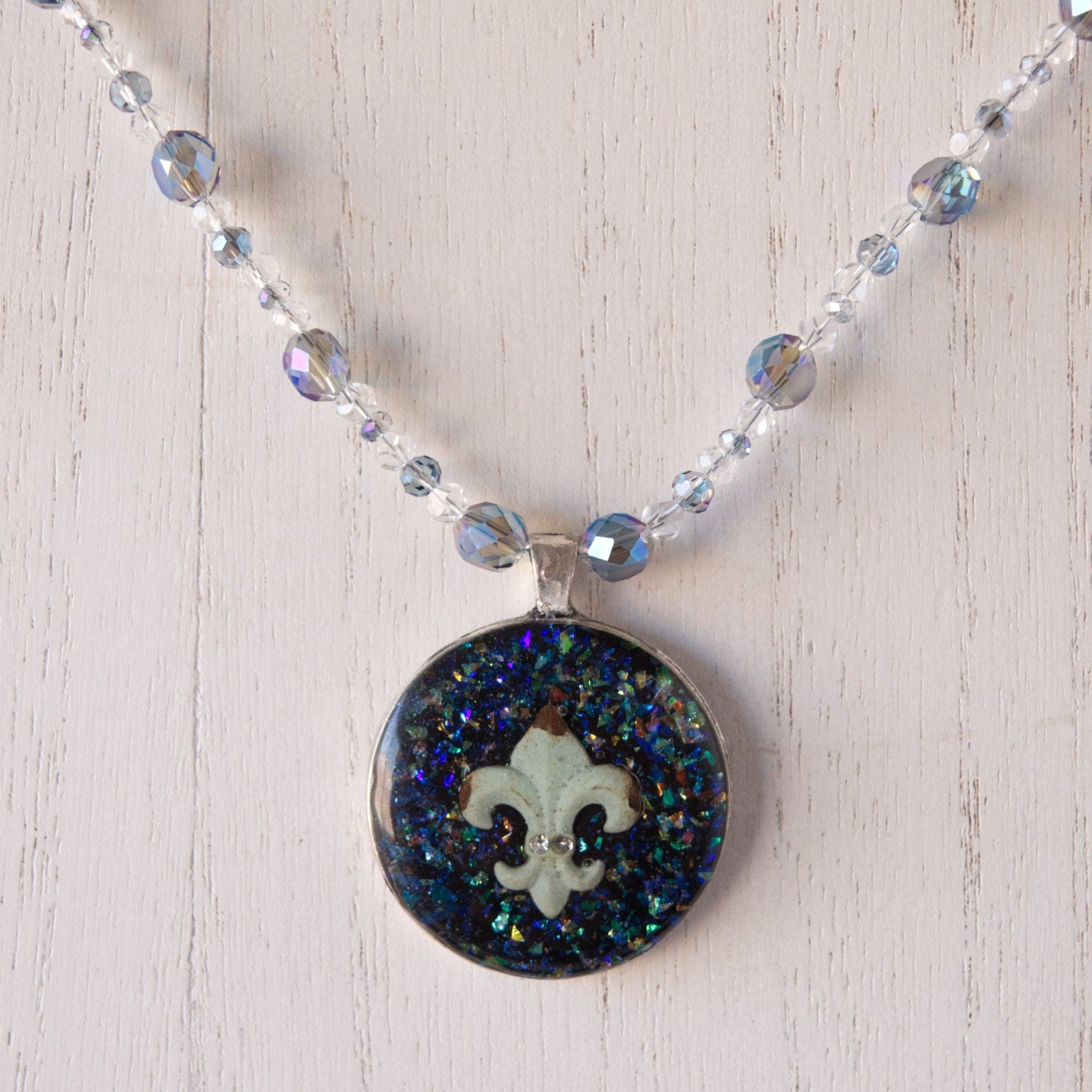 Fleur De Lis Clay Pendant Bead Necklace