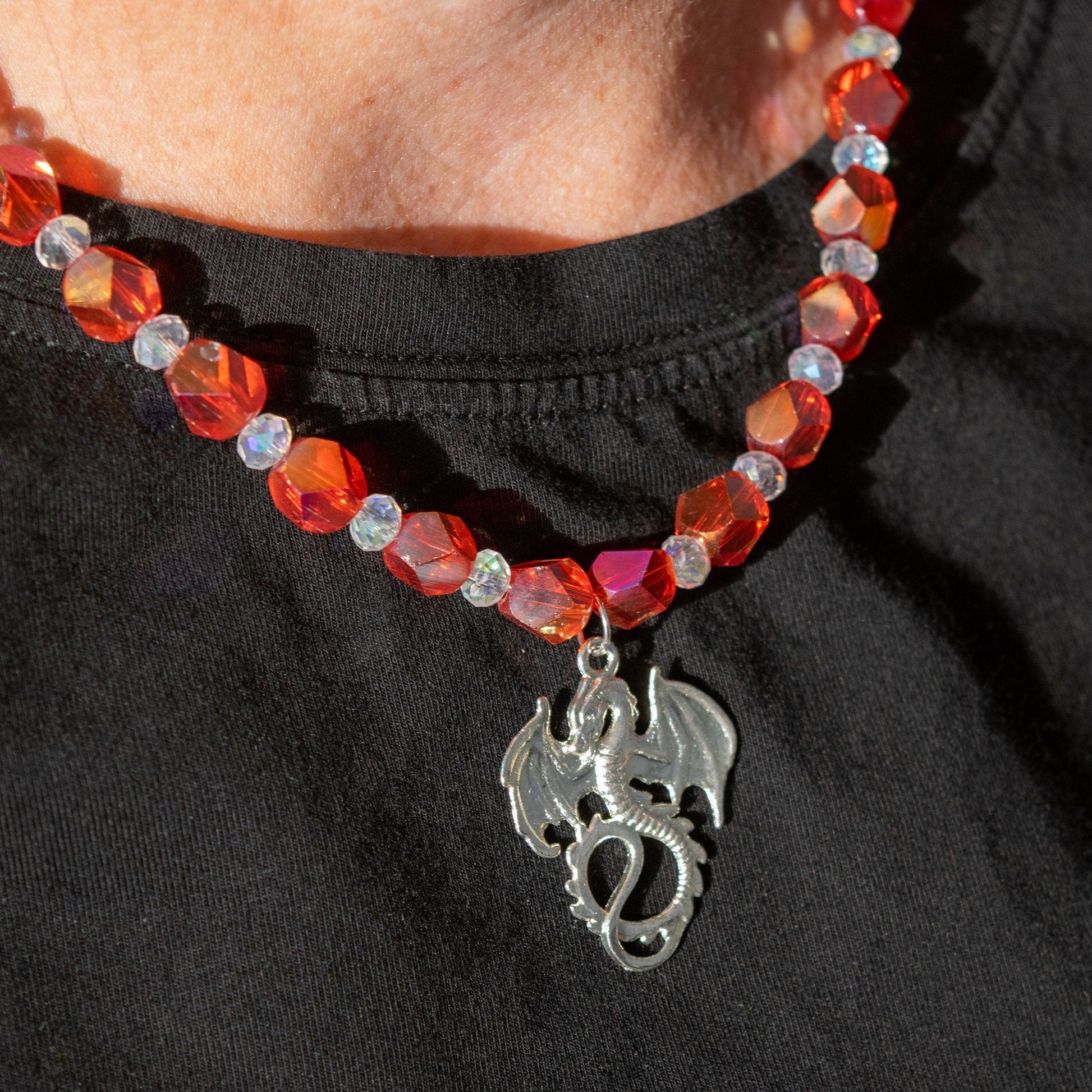 Fiery Dragon Beaded Necklace on model