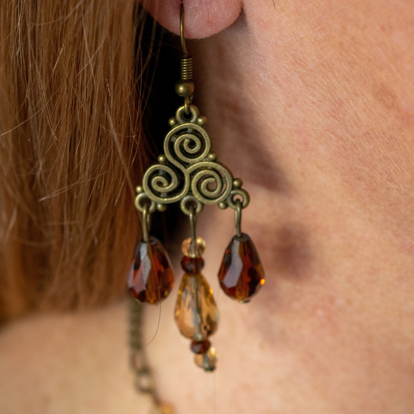 Triskele Antique Bronze and Crystal Earrings