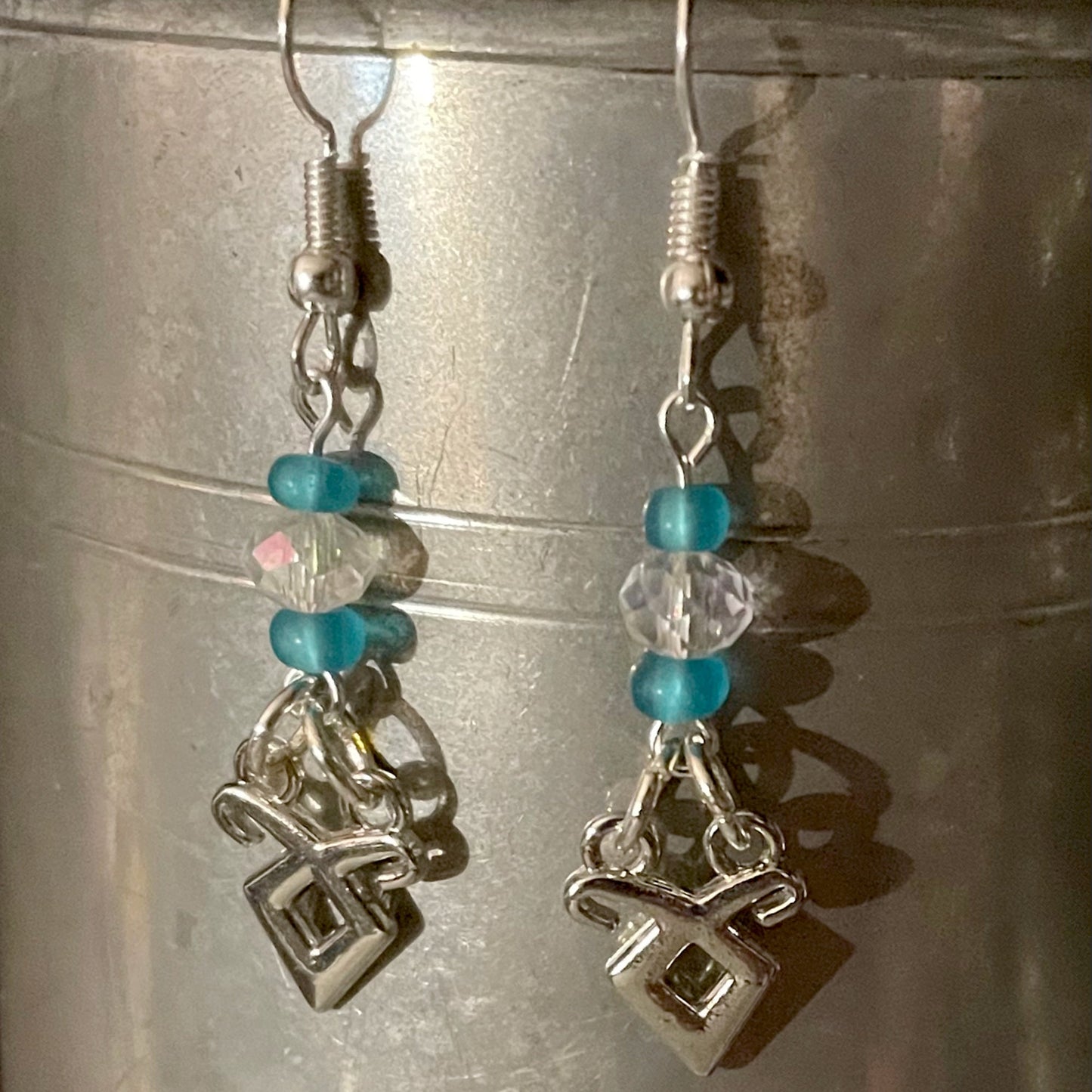 Mortal Instruments Shadowhunter Rune Silver Metal and Crystal Earrings