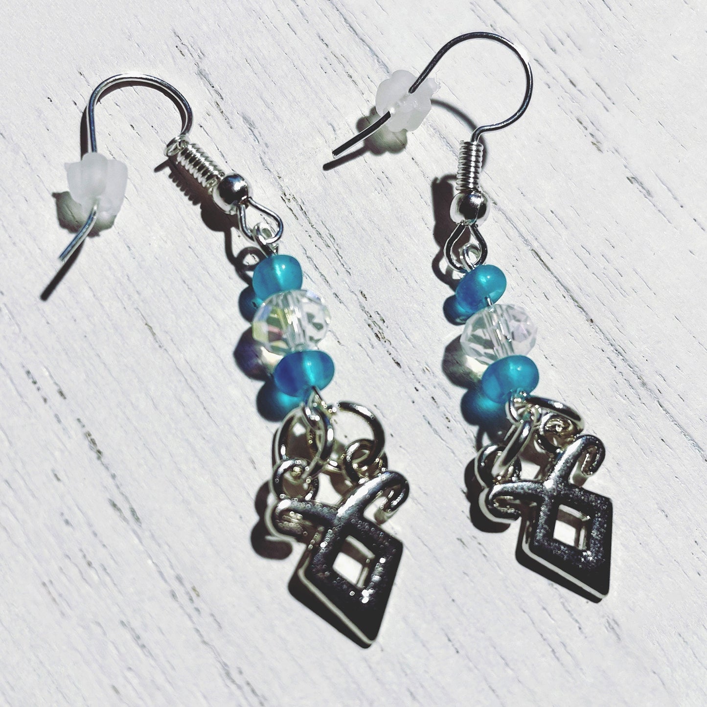 Mortal Instruments Shadowhunter Rune Silver Metal and Crystal Earrings