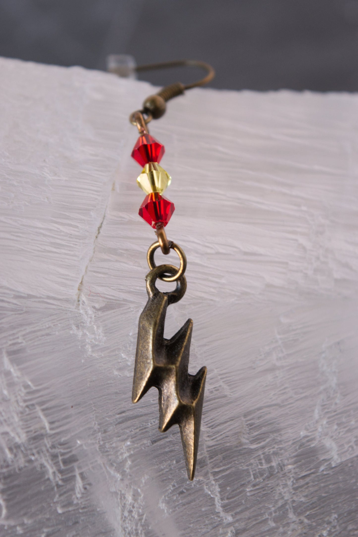 Antique Bronze and Glass Bead Lightning Bolt Earrings