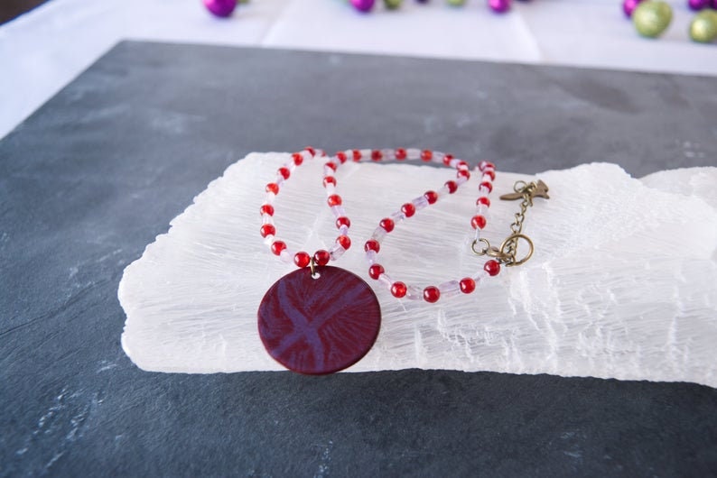 Amethyst and Enamel Pendant Bead Necklace