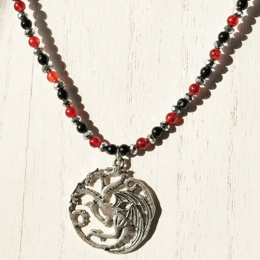 House Targaryen Dragon Bead Necklace - Black and Red round beads