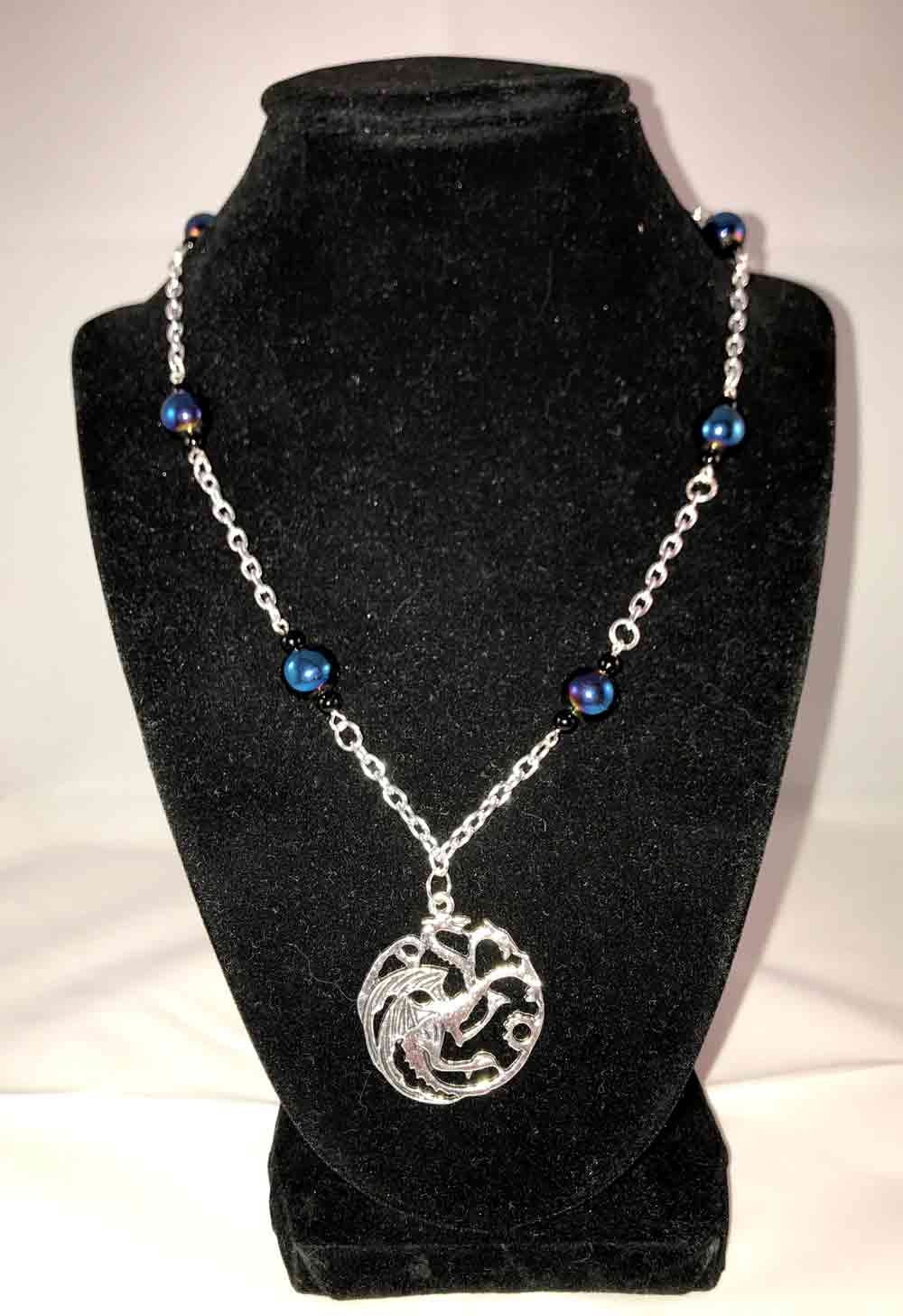 House Targaryen Dragon Bead Necklace electric blue and black