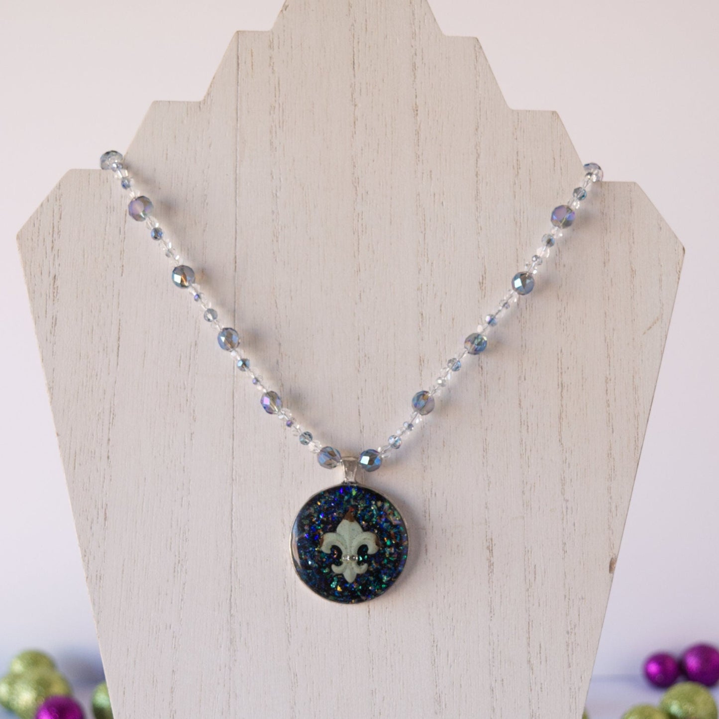 Fleur De Lis Clay Pendant Bead Necklace