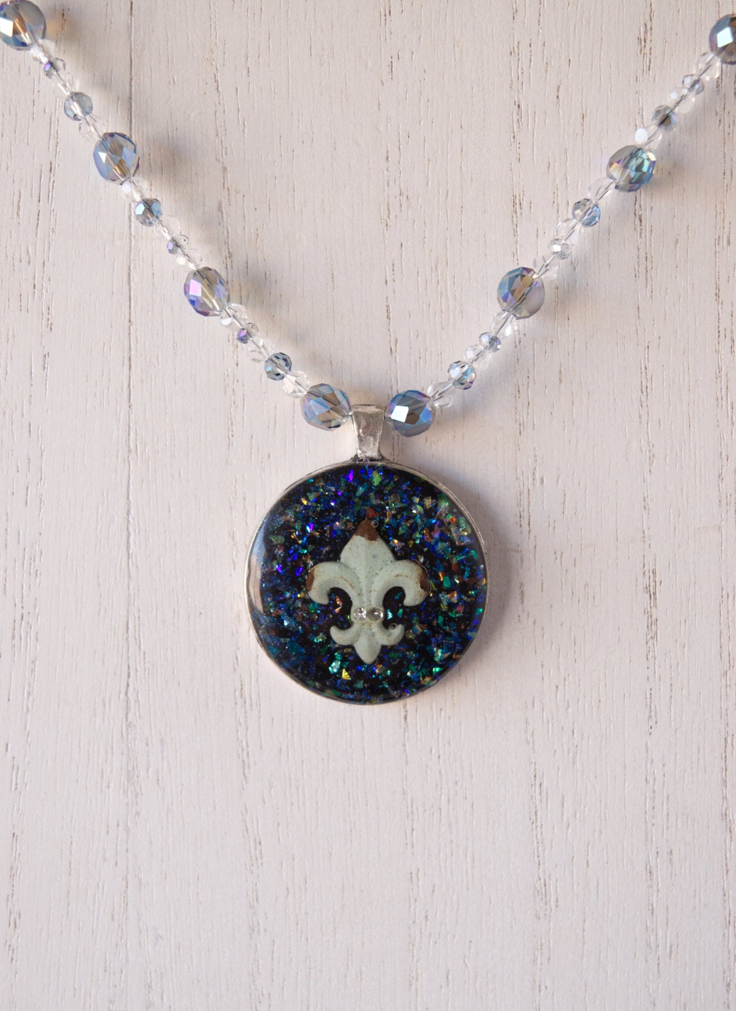 Fleur De Lis Clay Pendant Bead Necklace
