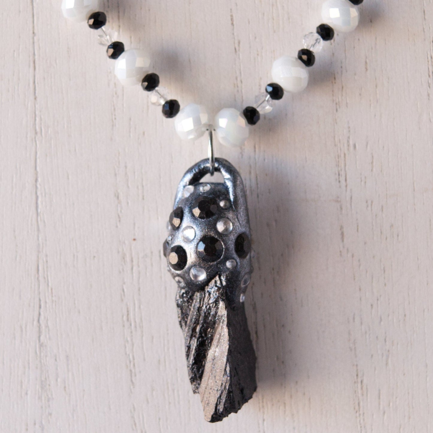 Raw Tektite and Clay Pendant Bead Necklace