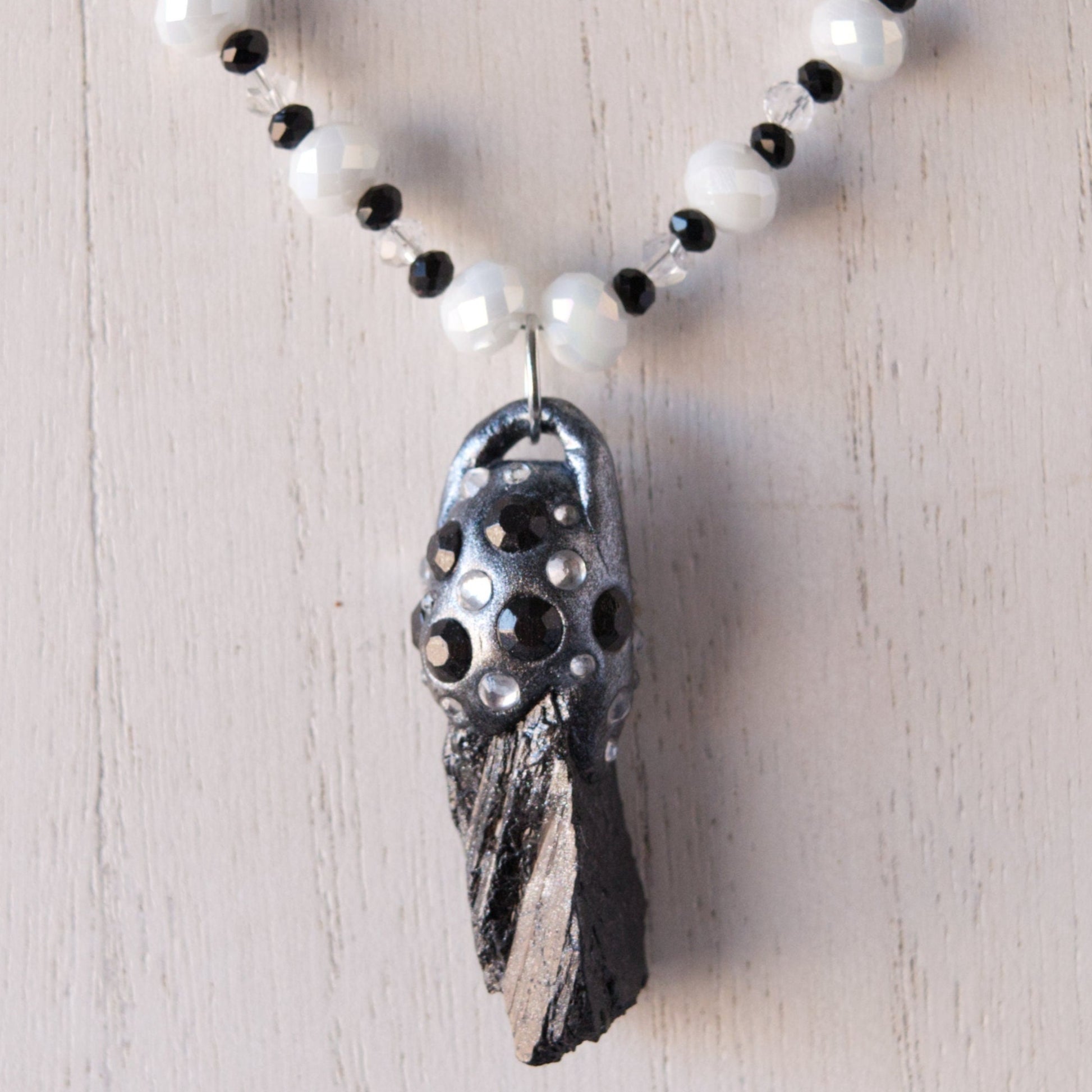 Raw Tektite and Clay Pendant Bead Necklace