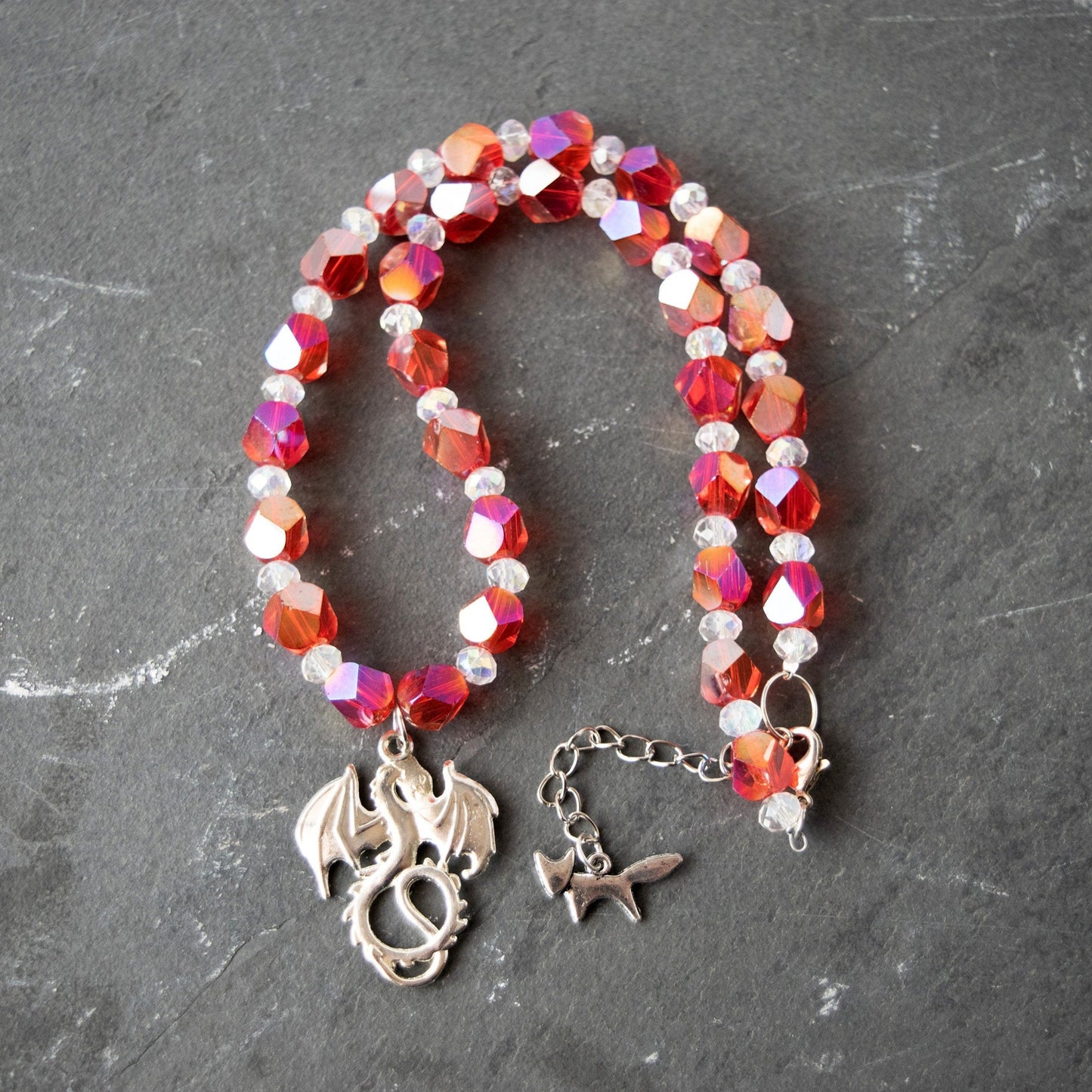 Fiery Dragon Beaded Necklace on slate