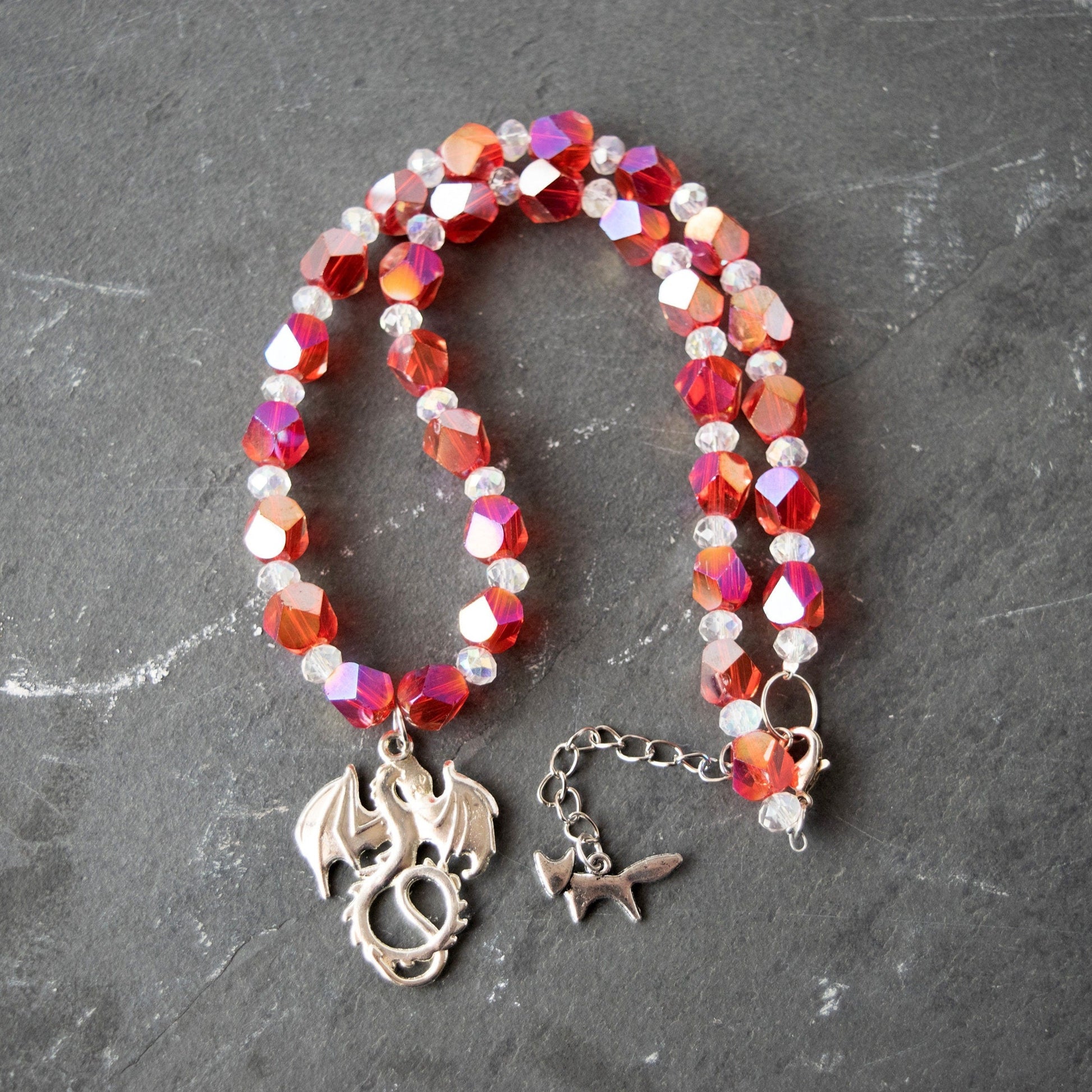 Fiery Dragon Beaded Necklace on slate