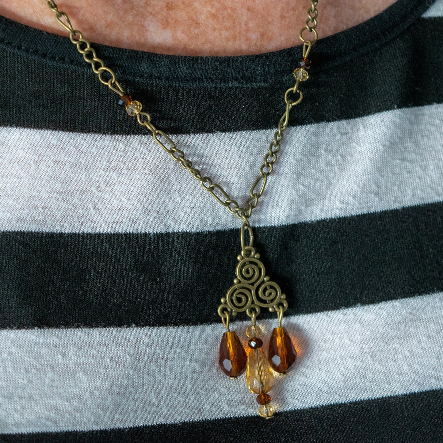 Triskele Antique Bronze and Crystal Earrings and Necklace Set