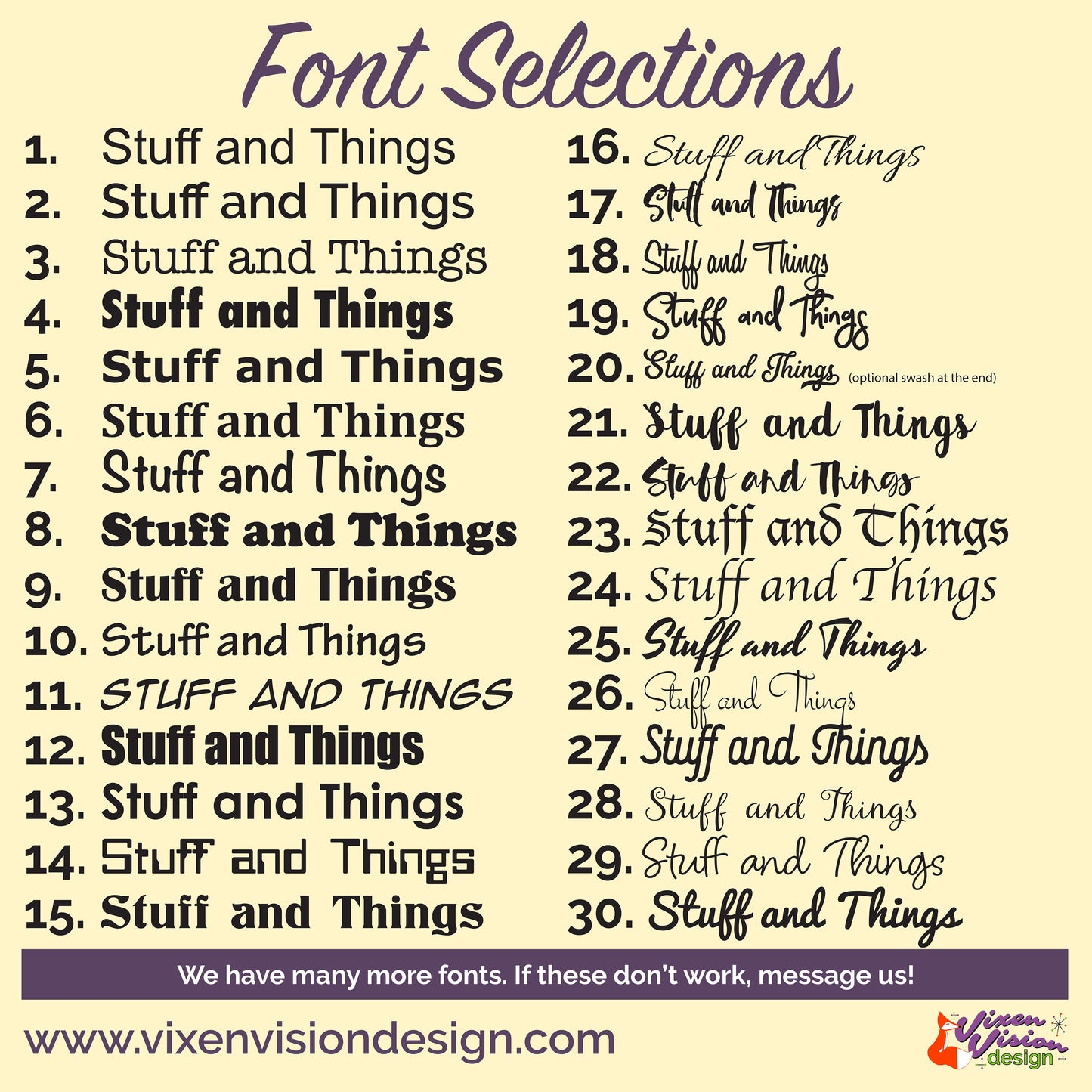 Vixen Vision Design Font Selections HTV
