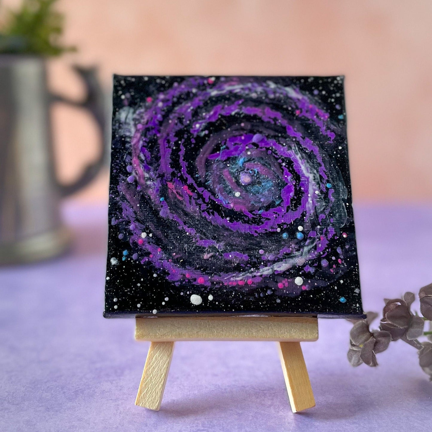 Bode's Grand Design Spiral Galaxy M81 4x4 Mini Painting on easel