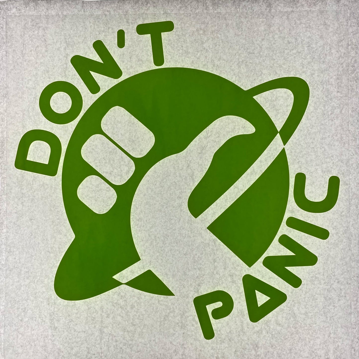 Don't Panic Hitchhikers Guide to the Galaxy Iron-On Heat Transfer Vinyl - Decal Only - Choose your color and size - Lime Green with Wax paper backing