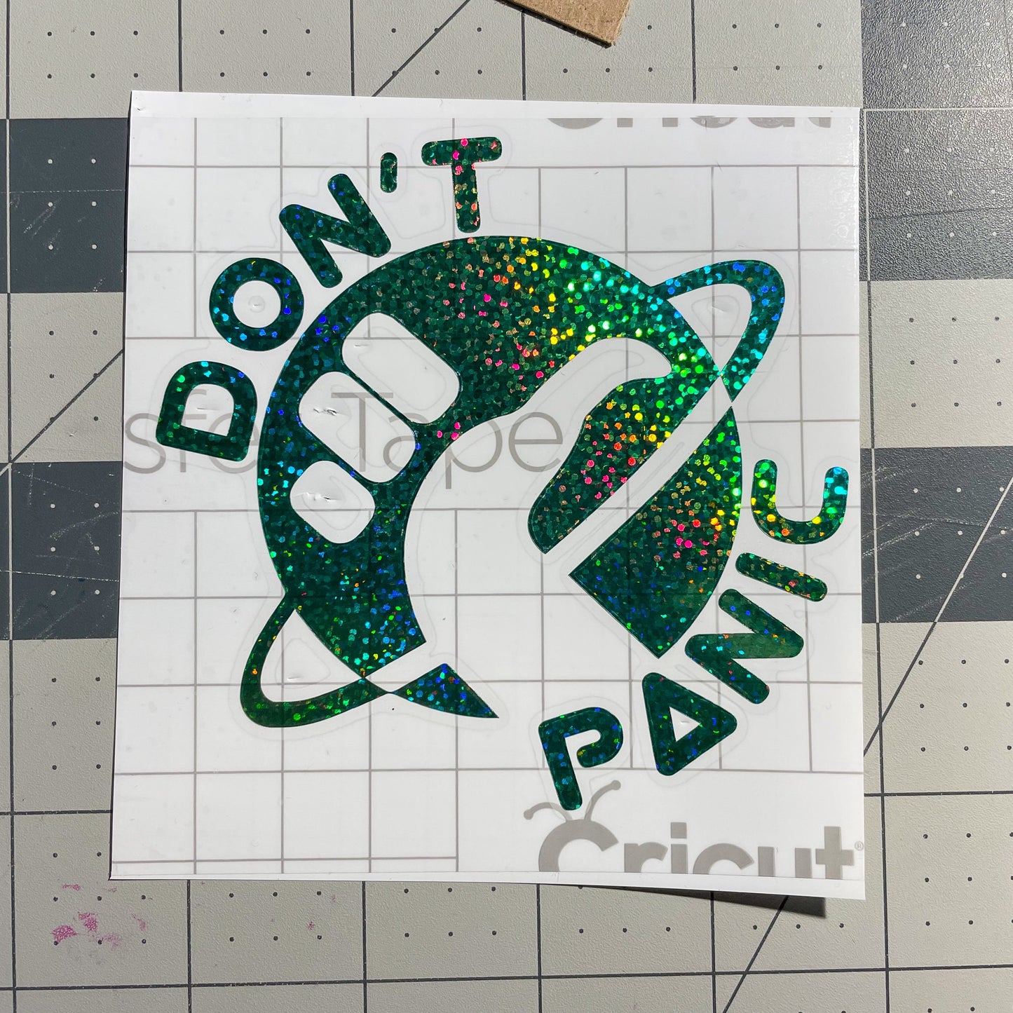 Don't Panic Hitchhikers Guide to the Galaxy Geek Vinyl Decal Dew Green Holographic Sparkle